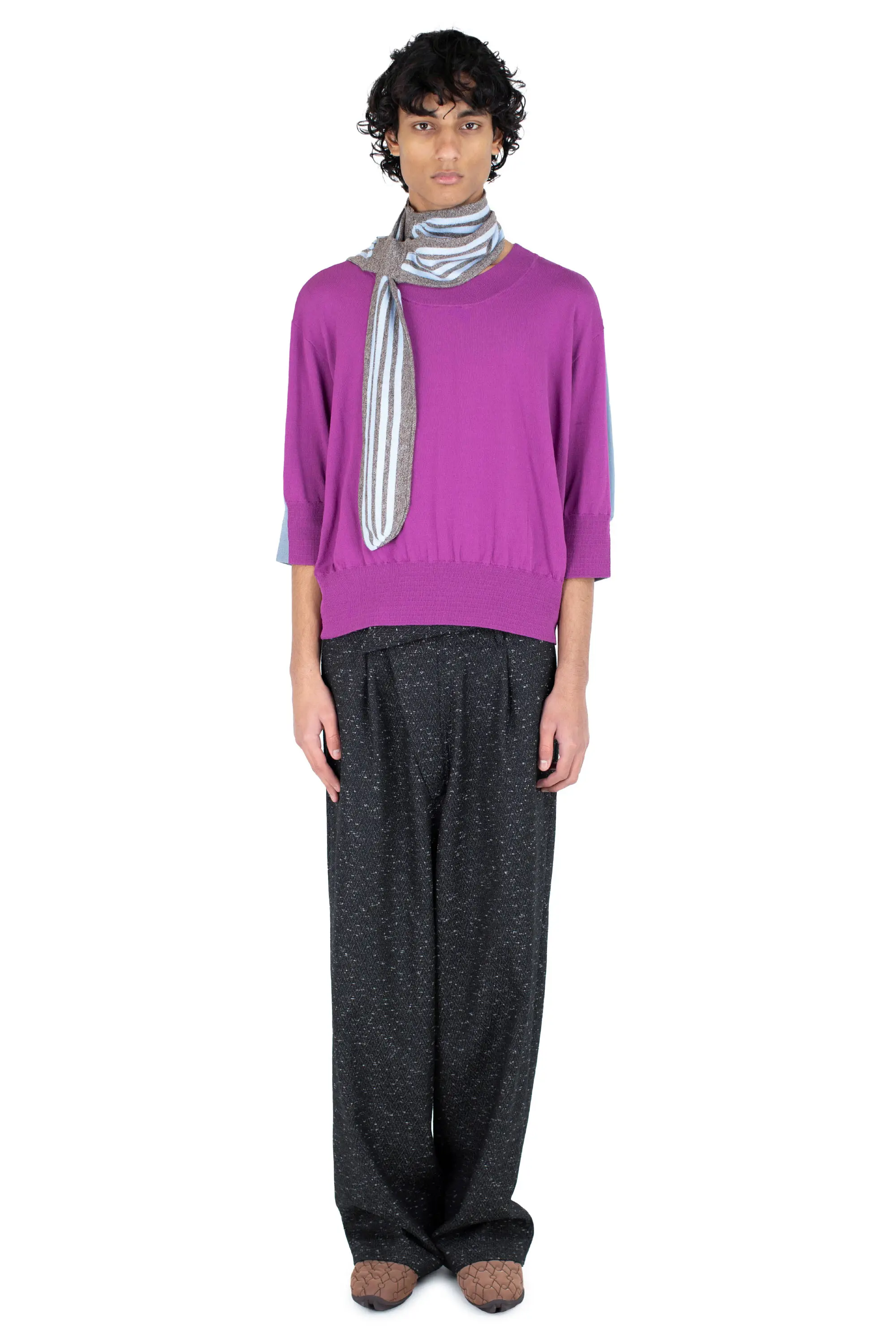 KIKO KOSTADINOV ZAFAR KNITTED TOP - CHINESE PURPLE / DUSTY BLUE