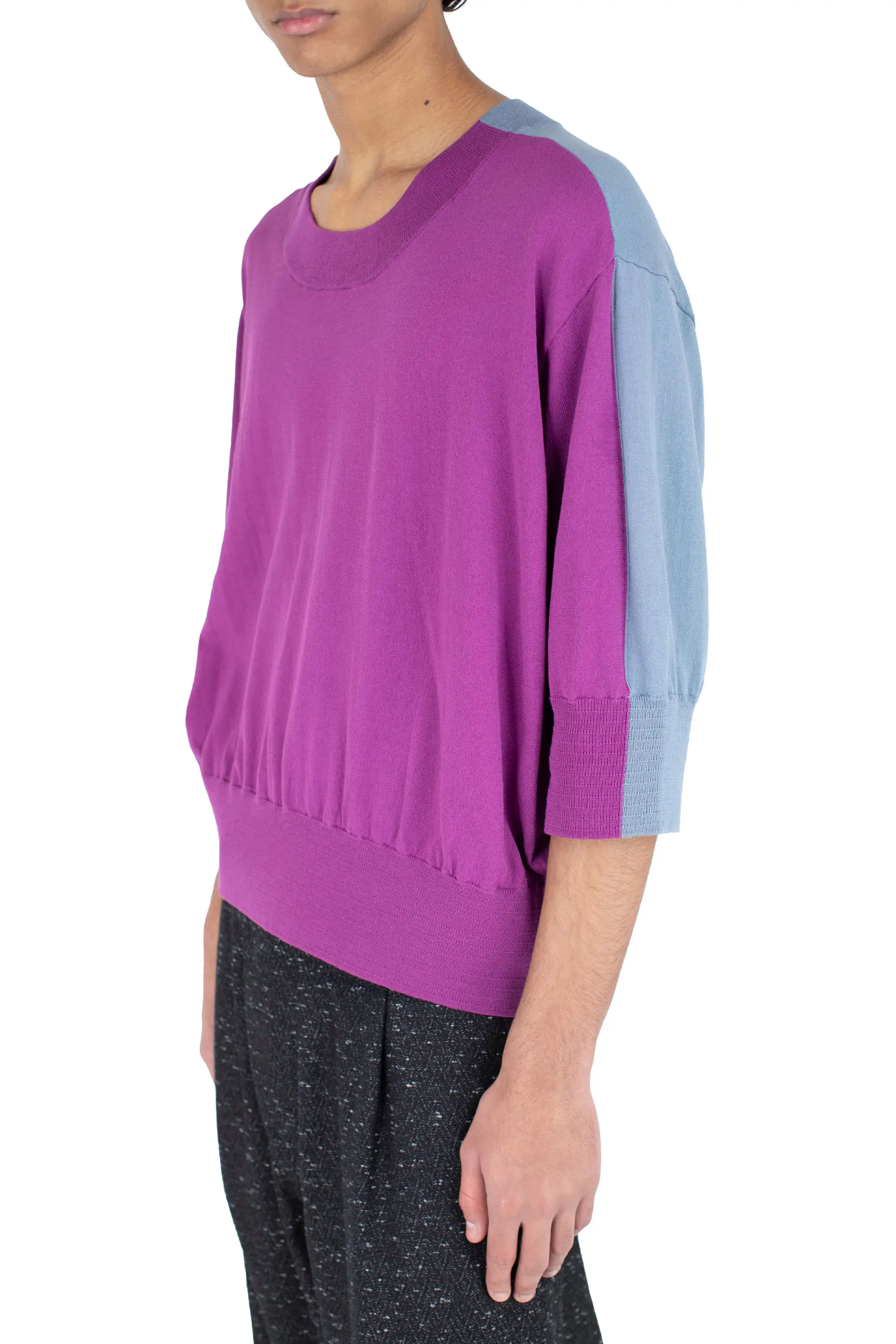 KIKO KOSTADINOV ZAFAR KNITTED TOP - CHINESE PURPLE / DUSTY BLUE