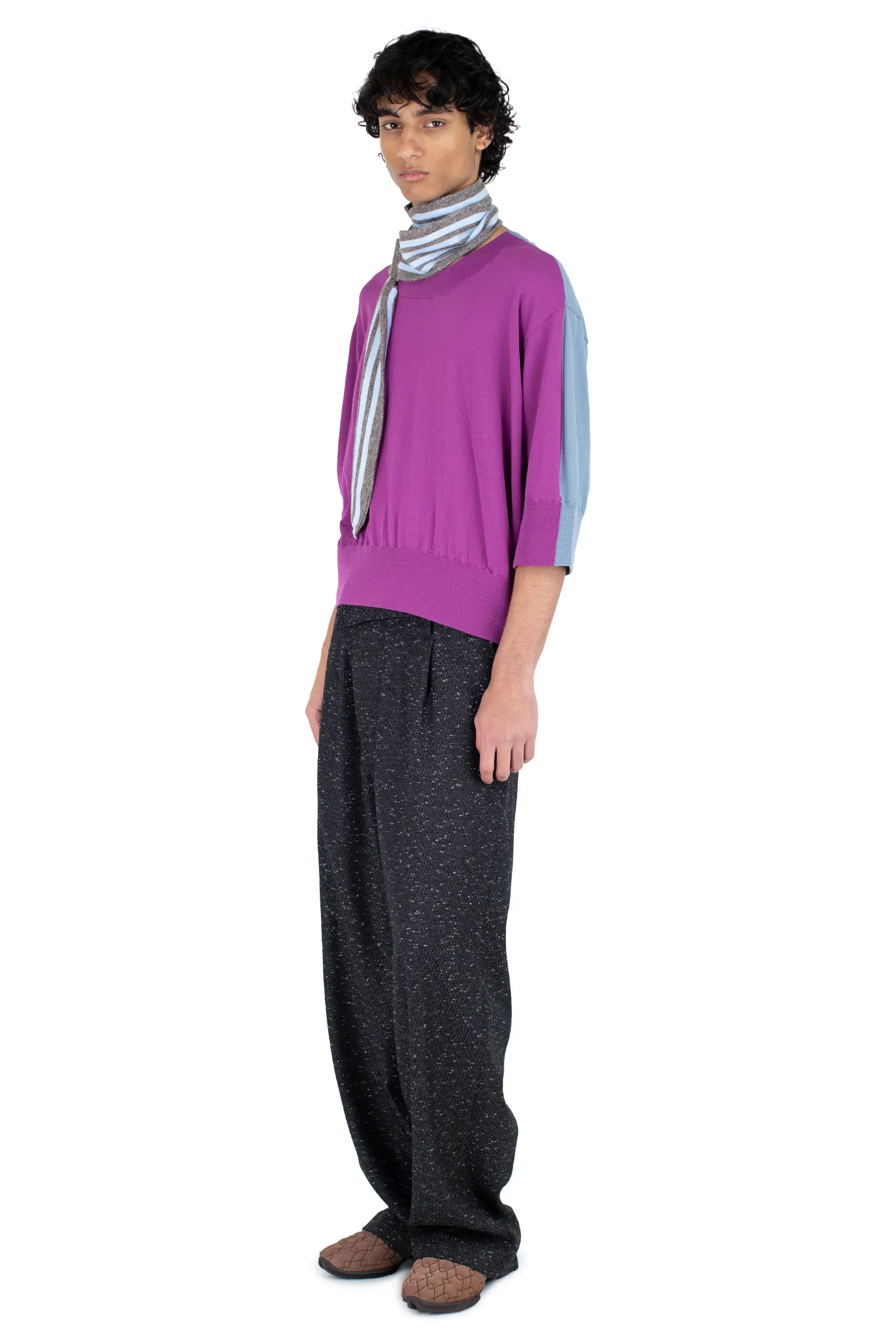 KIKO KOSTADINOV ZAFAR KNITTED TOP - CHINESE PURPLE / DUSTY BLUE