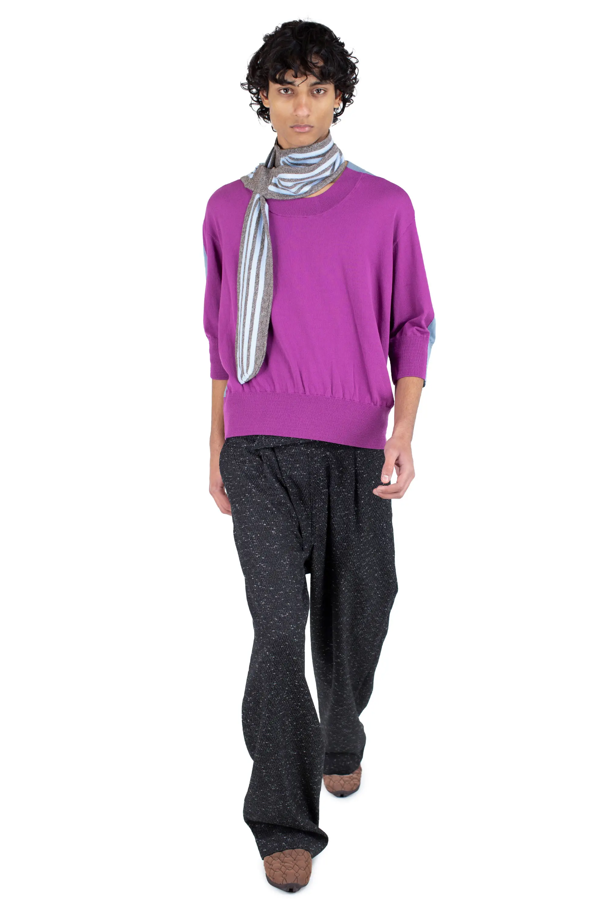 KIKO KOSTADINOV ZAFAR KNITTED TOP - CHINESE PURPLE / DUSTY BLUE