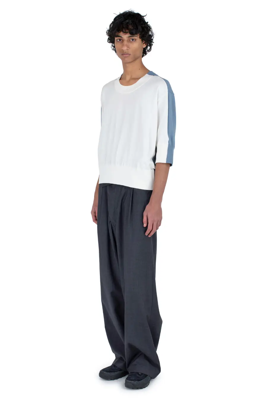 KIKO KOSTADINOV ZAFAR KNITTED TOP - IVORY / DUSTY BLUE
