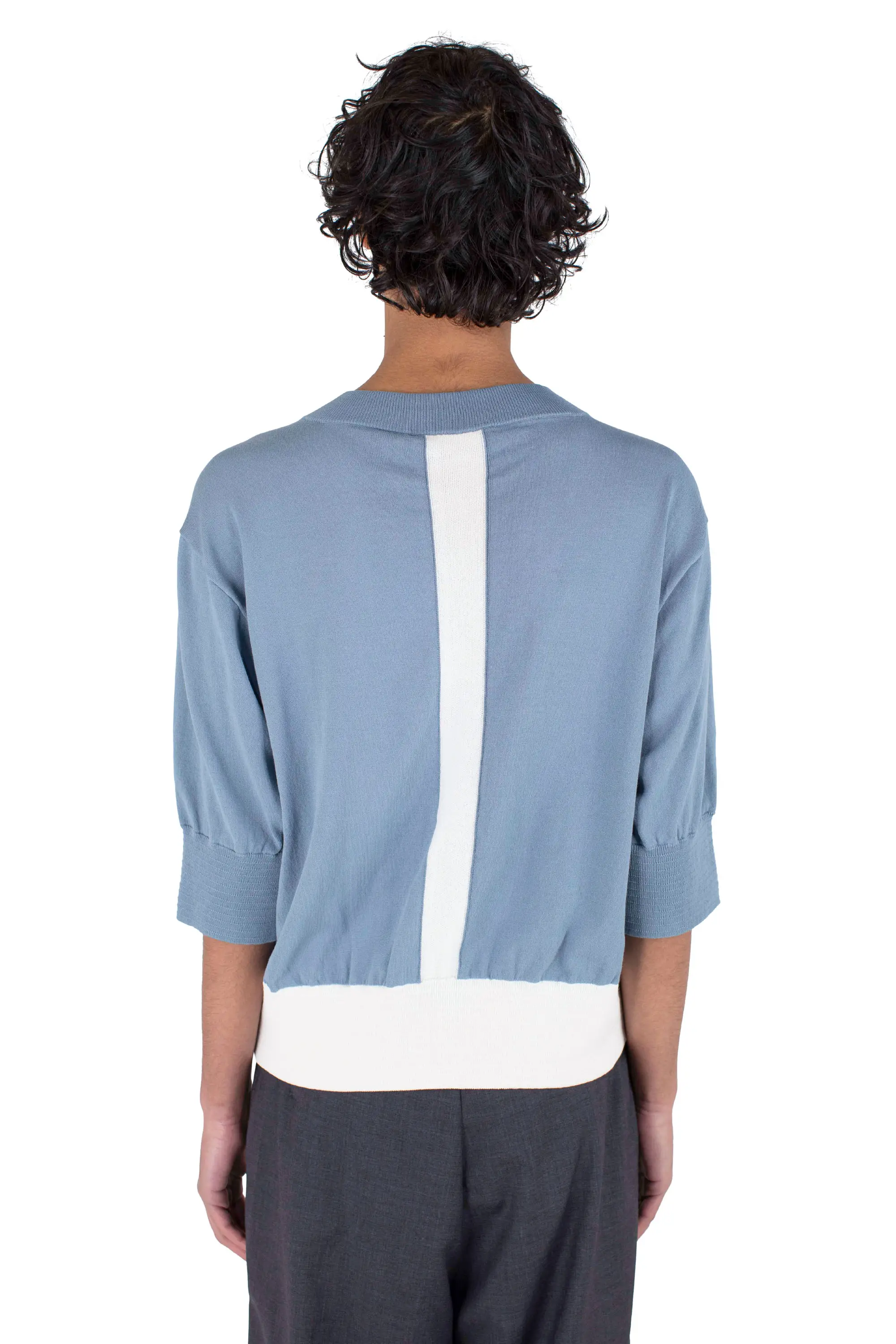 KIKO KOSTADINOV ZAFAR KNITTED TOP - IVORY / DUSTY BLUE