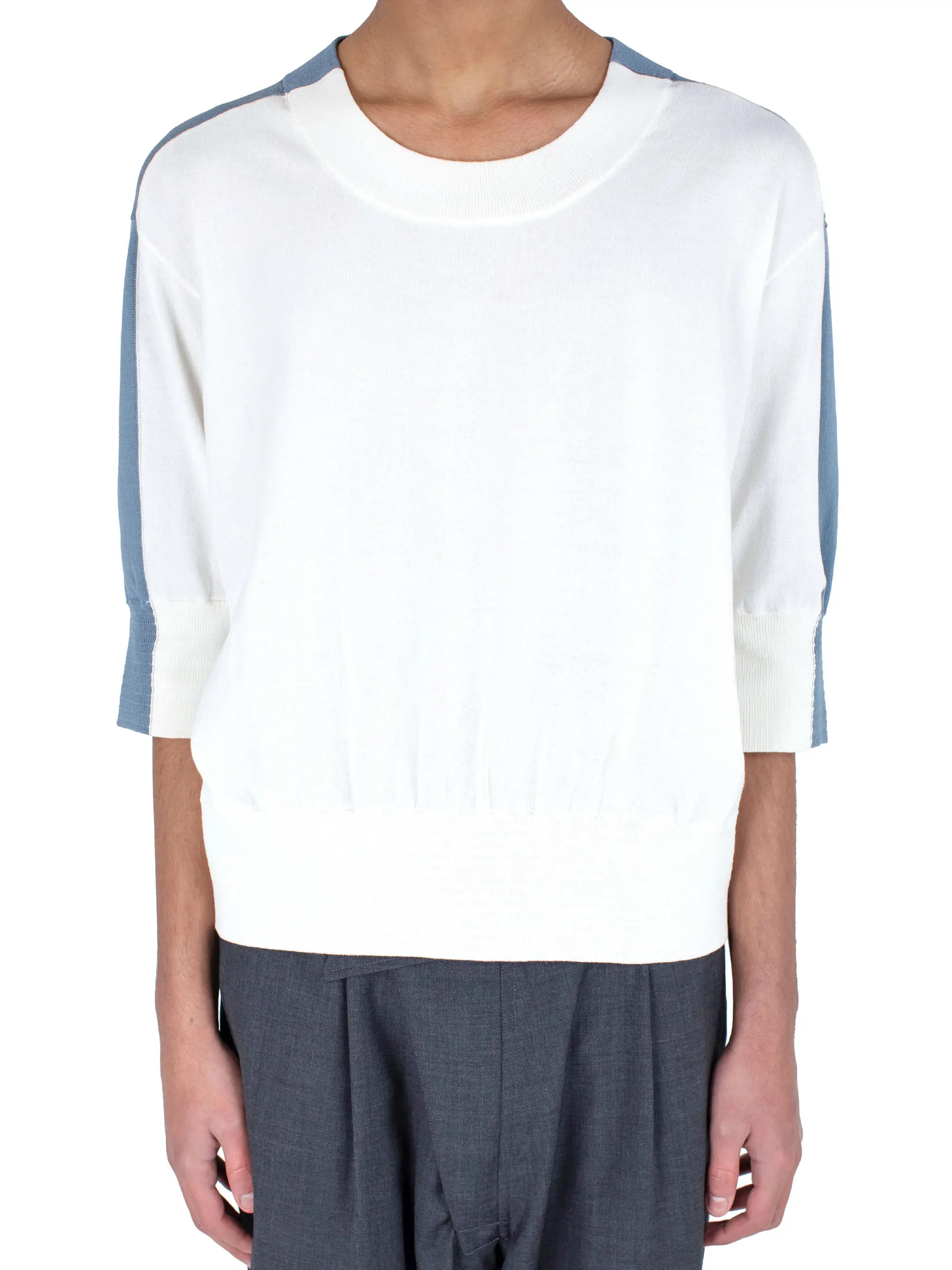 KIKO KOSTADINOV ZAFAR KNITTED TOP - IVORY / DUSTY BLUE