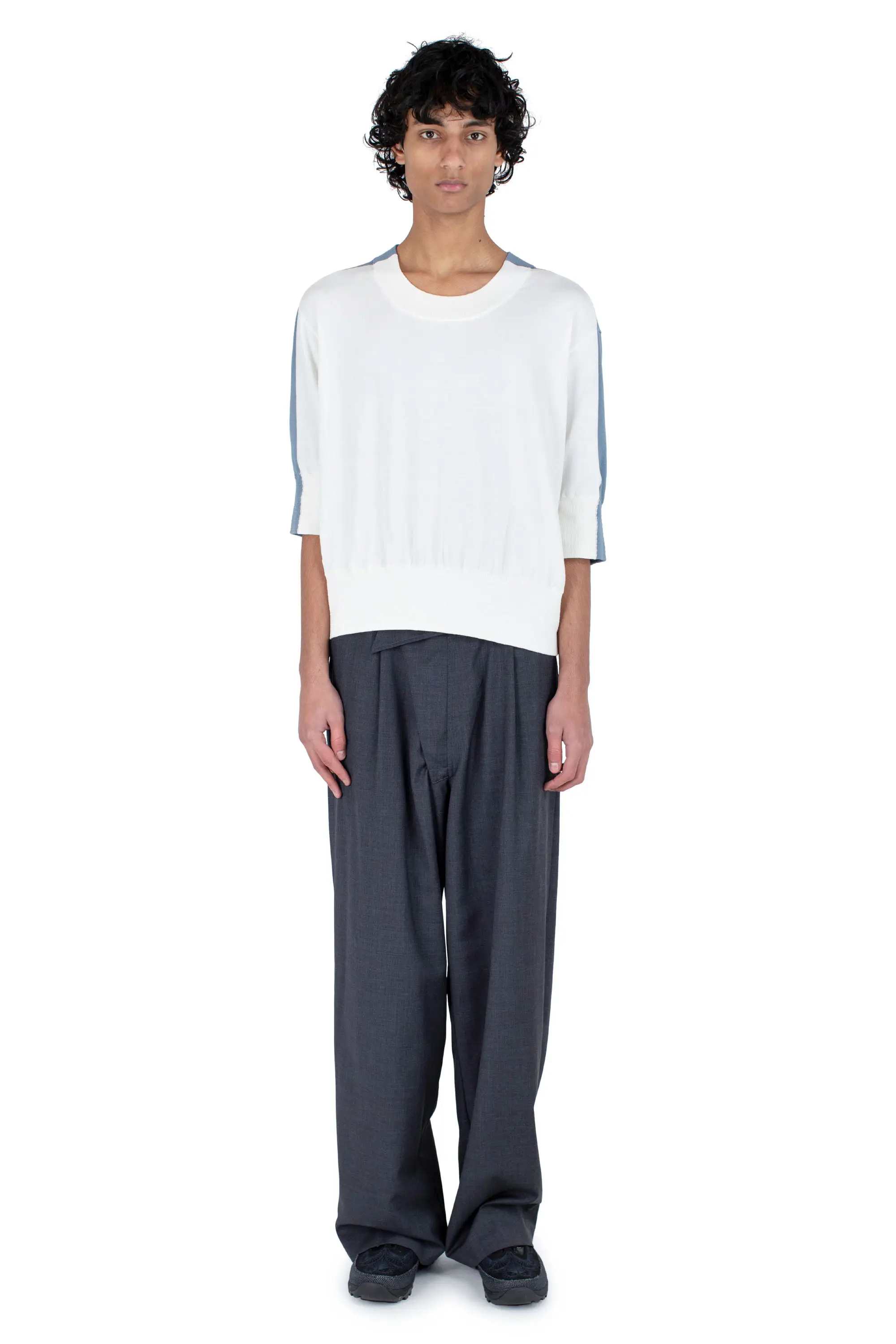 KIKO KOSTADINOV ZAFAR KNITTED TOP - IVORY / DUSTY BLUE