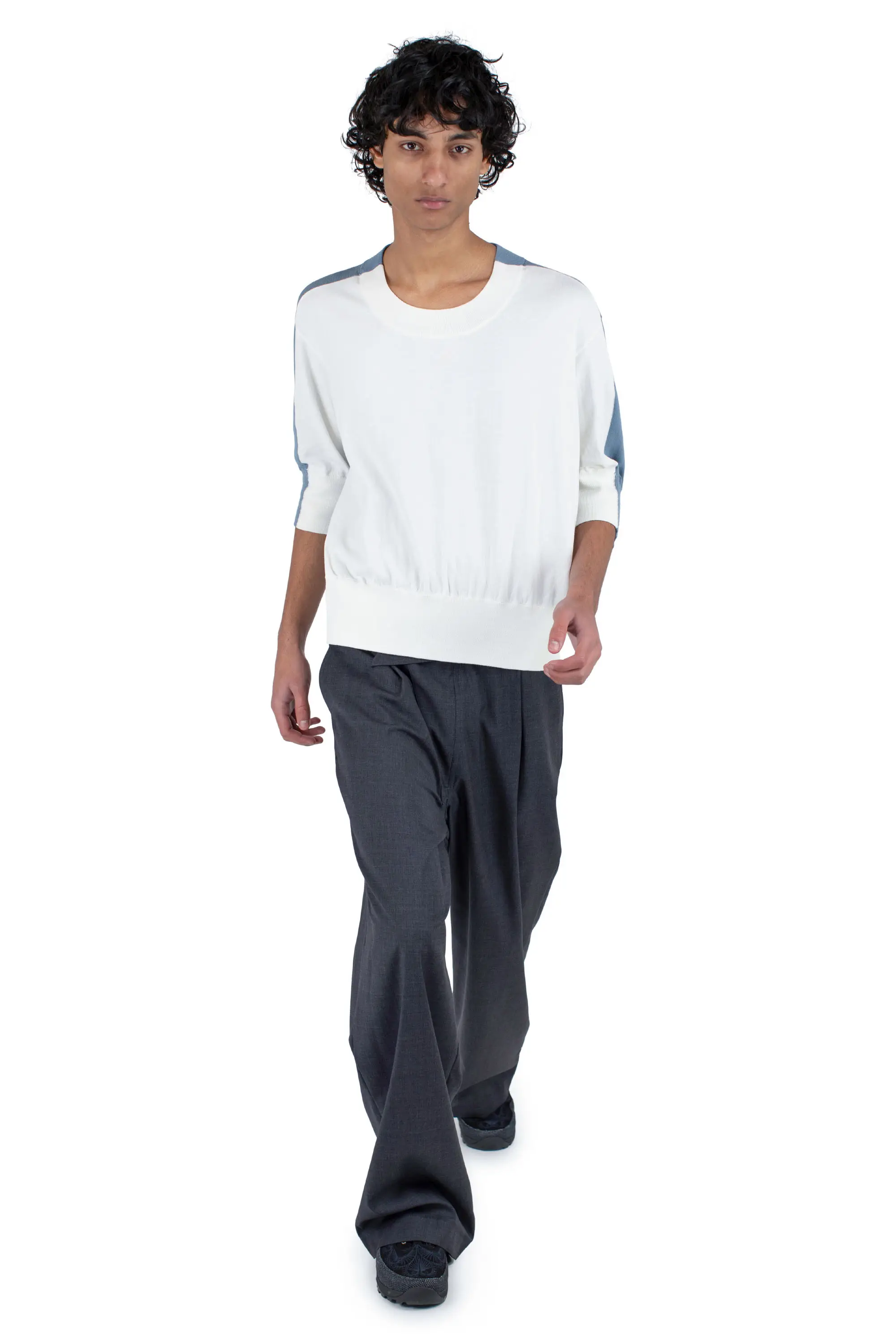 KIKO KOSTADINOV ZAFAR KNITTED TOP - IVORY / DUSTY BLUE