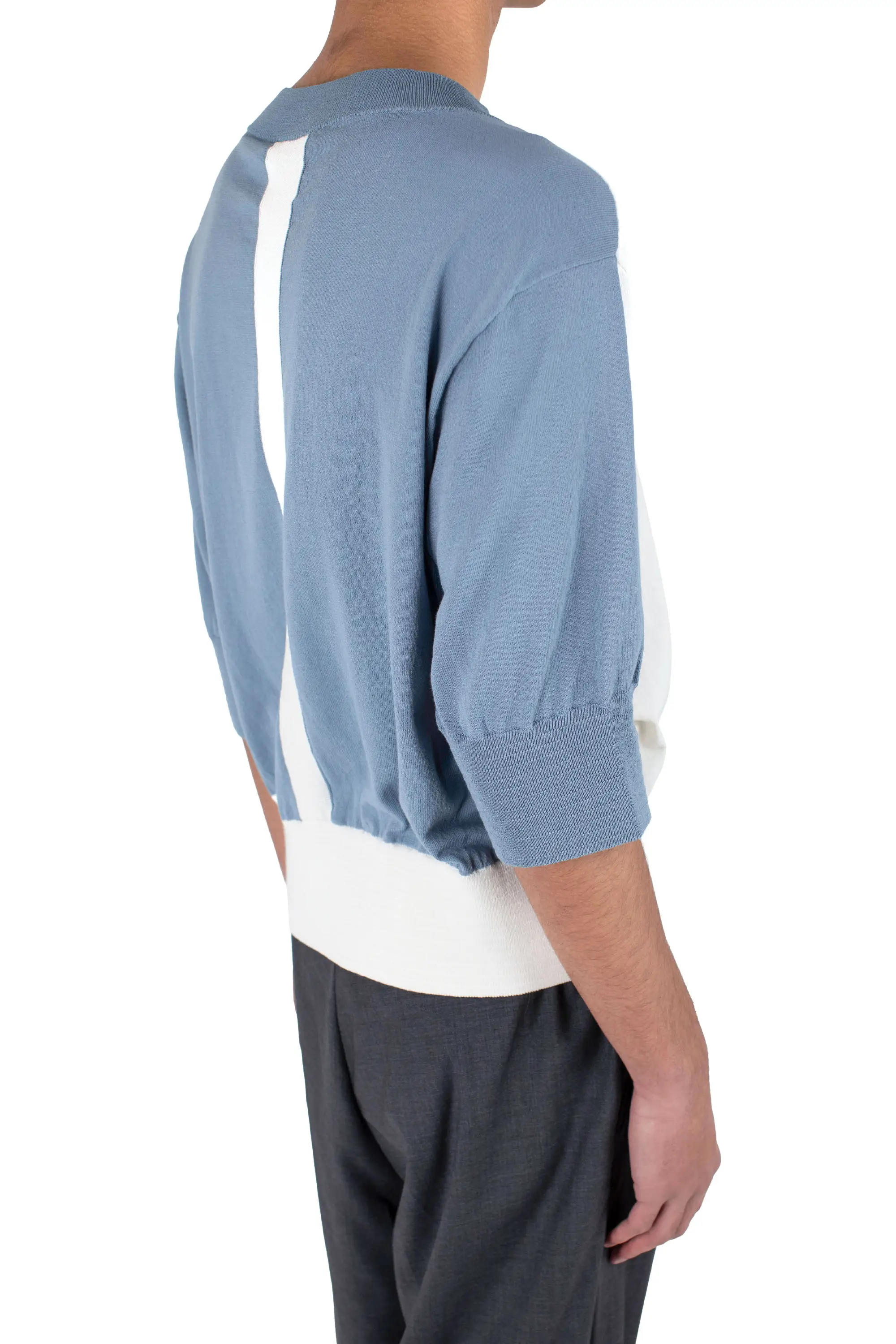 KIKO KOSTADINOV ZAFAR KNITTED TOP - IVORY / DUSTY BLUE