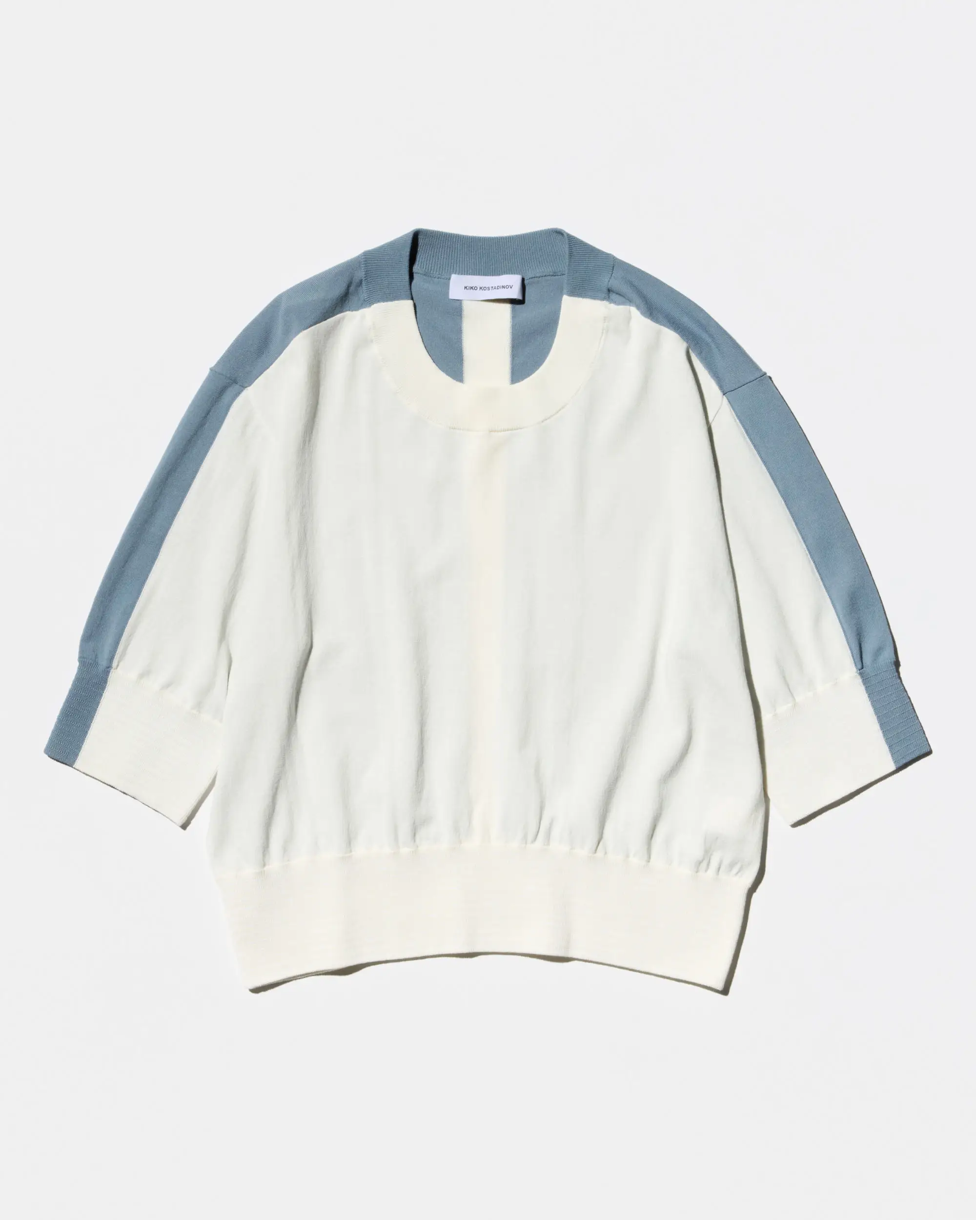 KIKO KOSTADINOV ZAFAR KNITTED TOP - IVORY / DUSTY BLUE