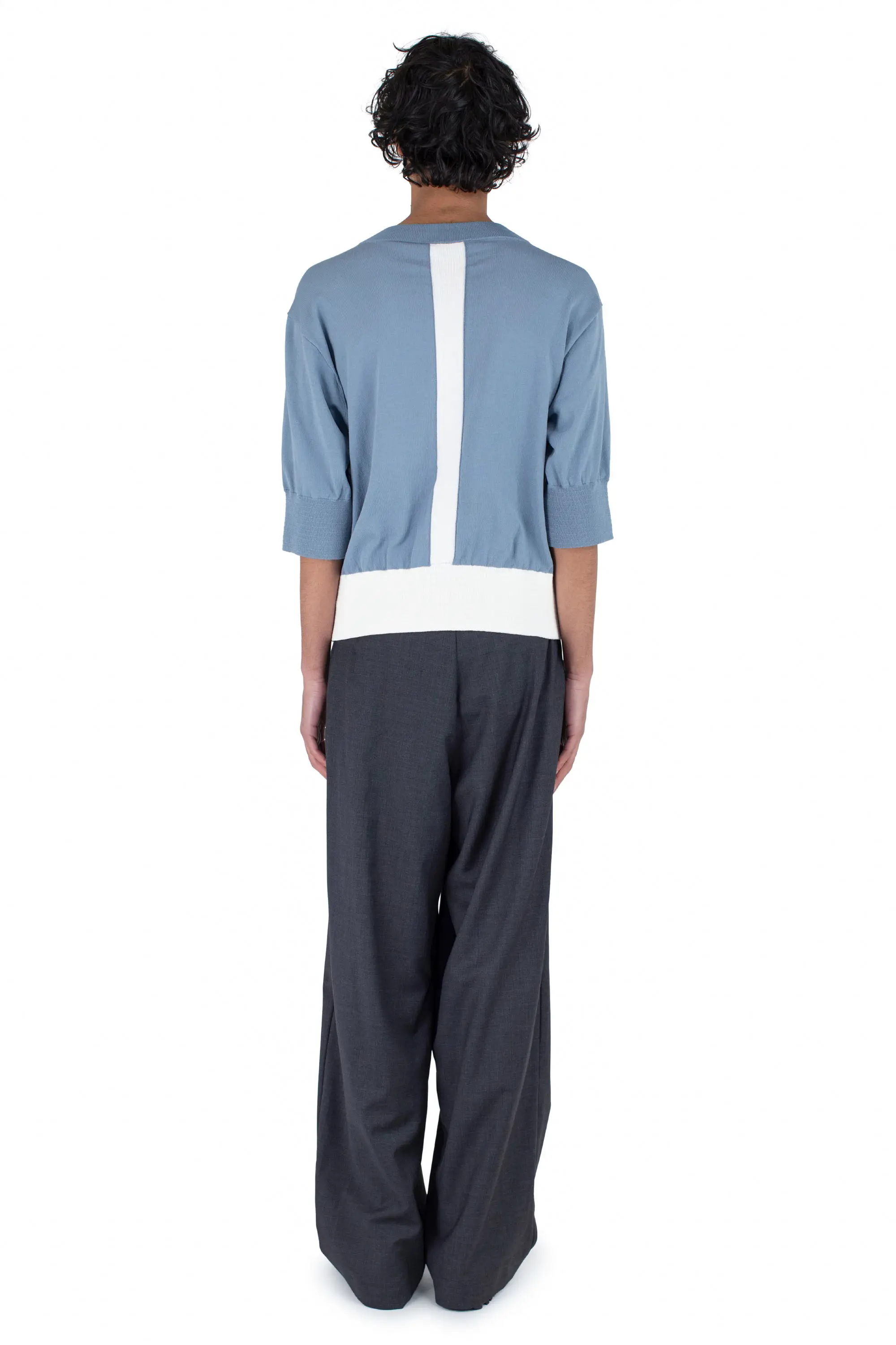 KIKO KOSTADINOV ZAFAR KNITTED TOP - IVORY / DUSTY BLUE