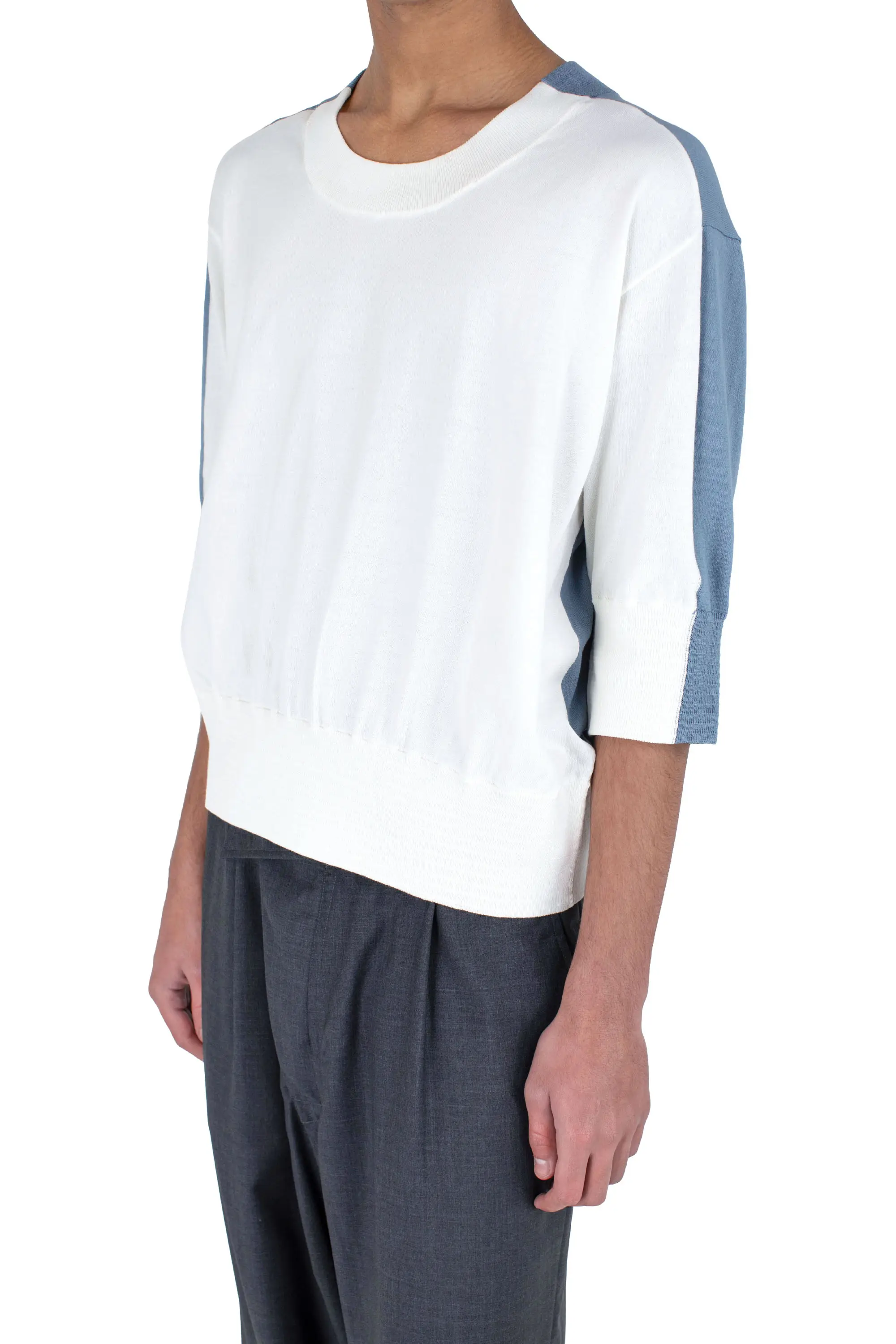 KIKO KOSTADINOV ZAFAR KNITTED TOP - IVORY / DUSTY BLUE
