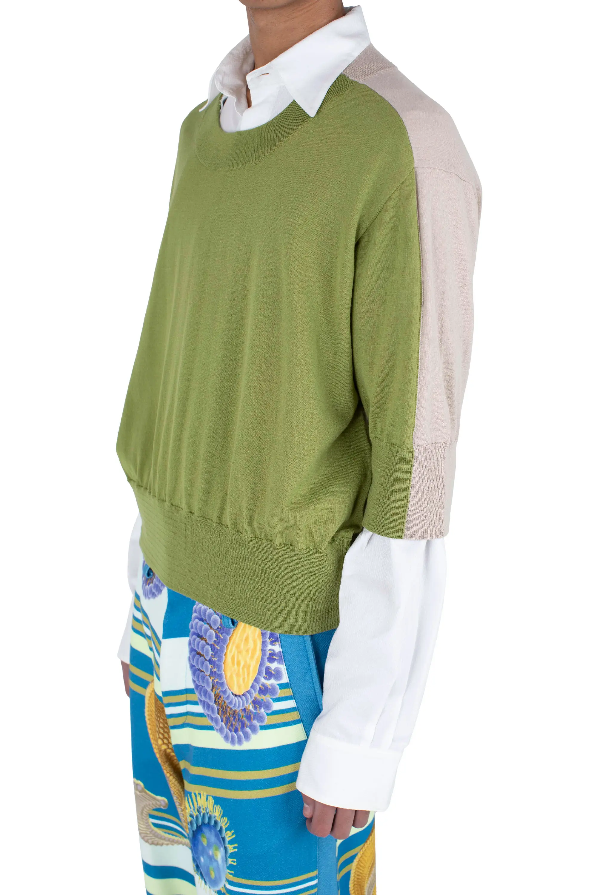 KIKO KOSTADINOV ZAFAR KNITTED TOP - MOSS GREEN / ALMOND