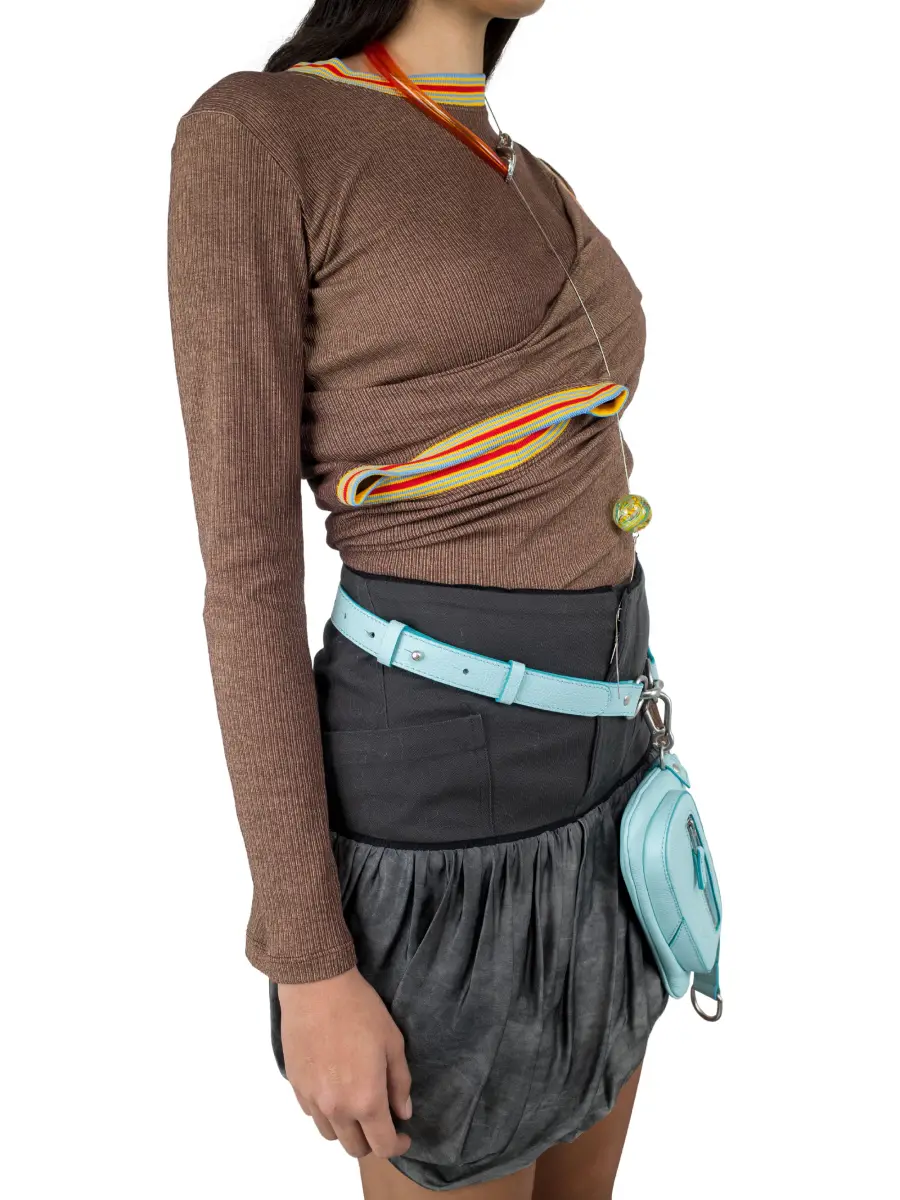 KIKO KOSTADINOV AIRLIE WRAP TOP BROWN/GOLD/BLUE/RED