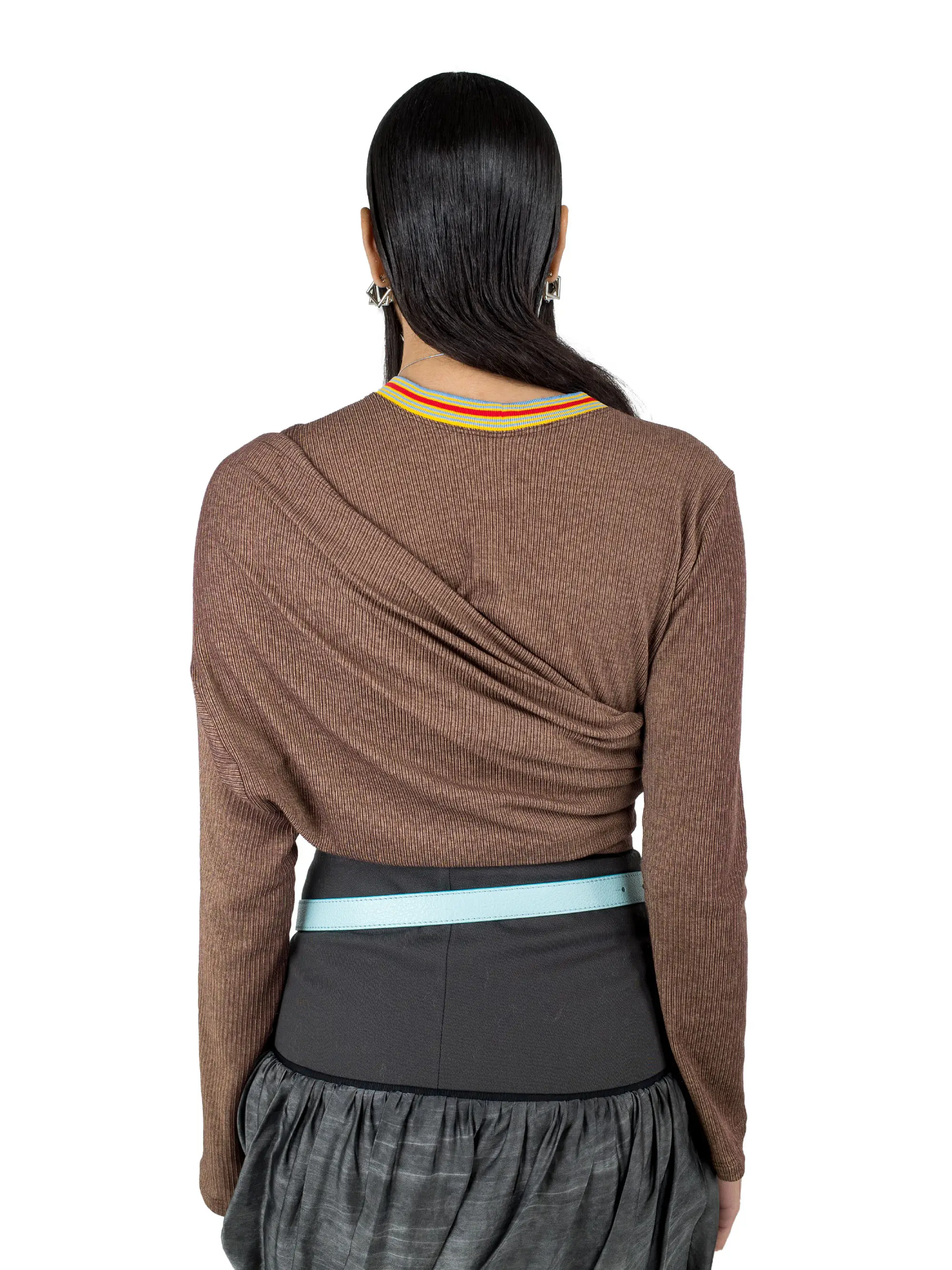 KIKO KOSTADINOV AIRLIE WRAP TOP BROWN/GOLD/BLUE/RED