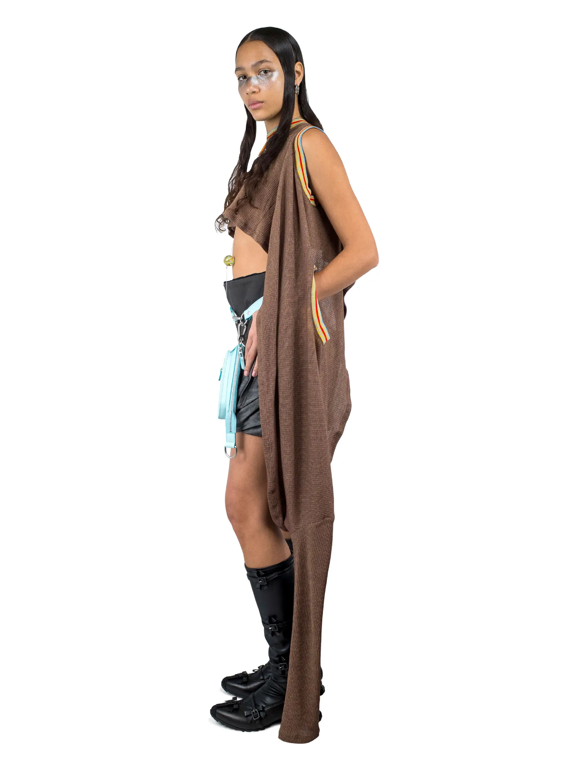 KIKO KOSTADINOV AIRLIE WRAP TOP BROWN/GOLD/BLUE/RED