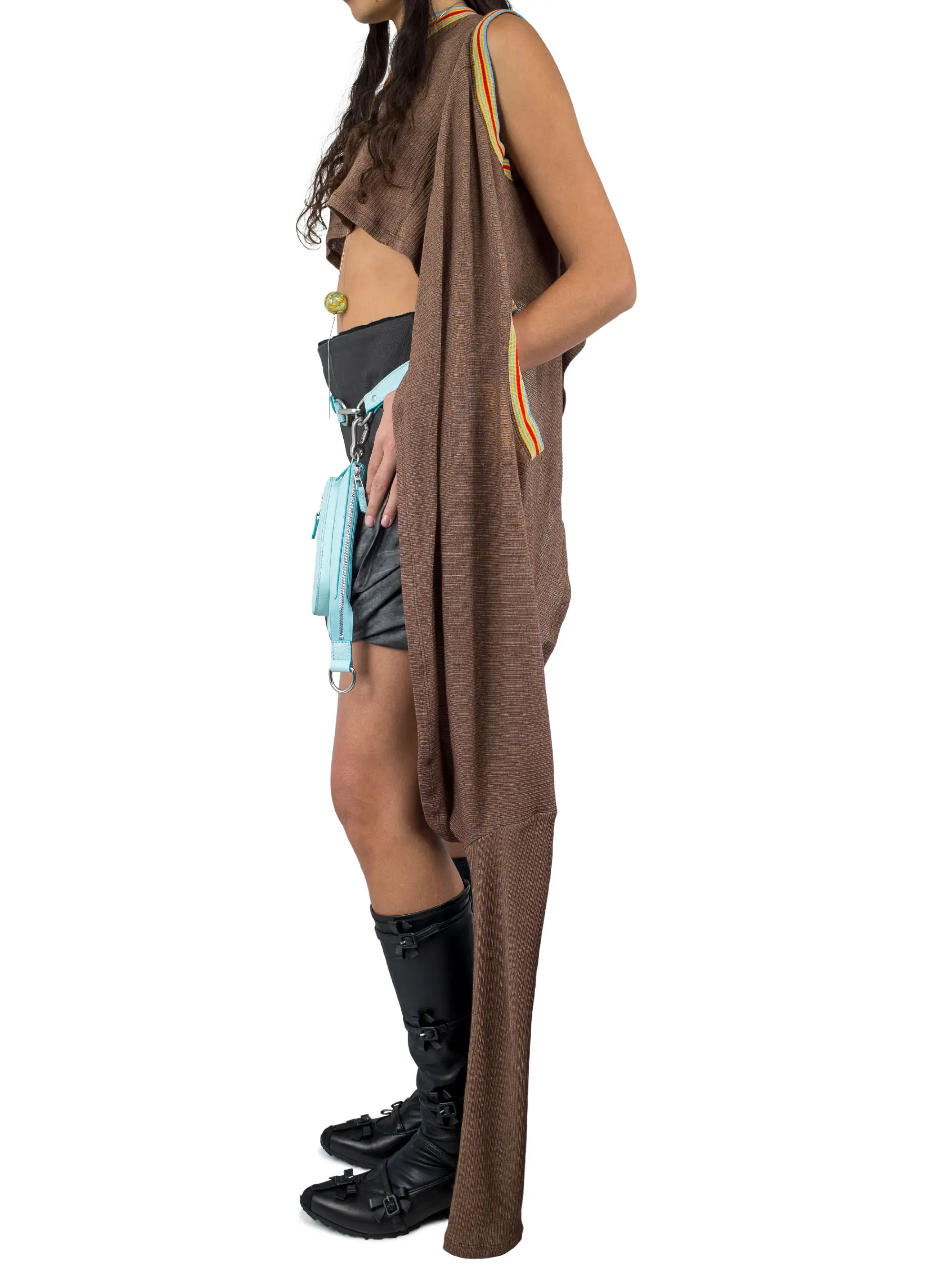KIKO KOSTADINOV AIRLIE WRAP TOP BROWN/GOLD/BLUE/RED