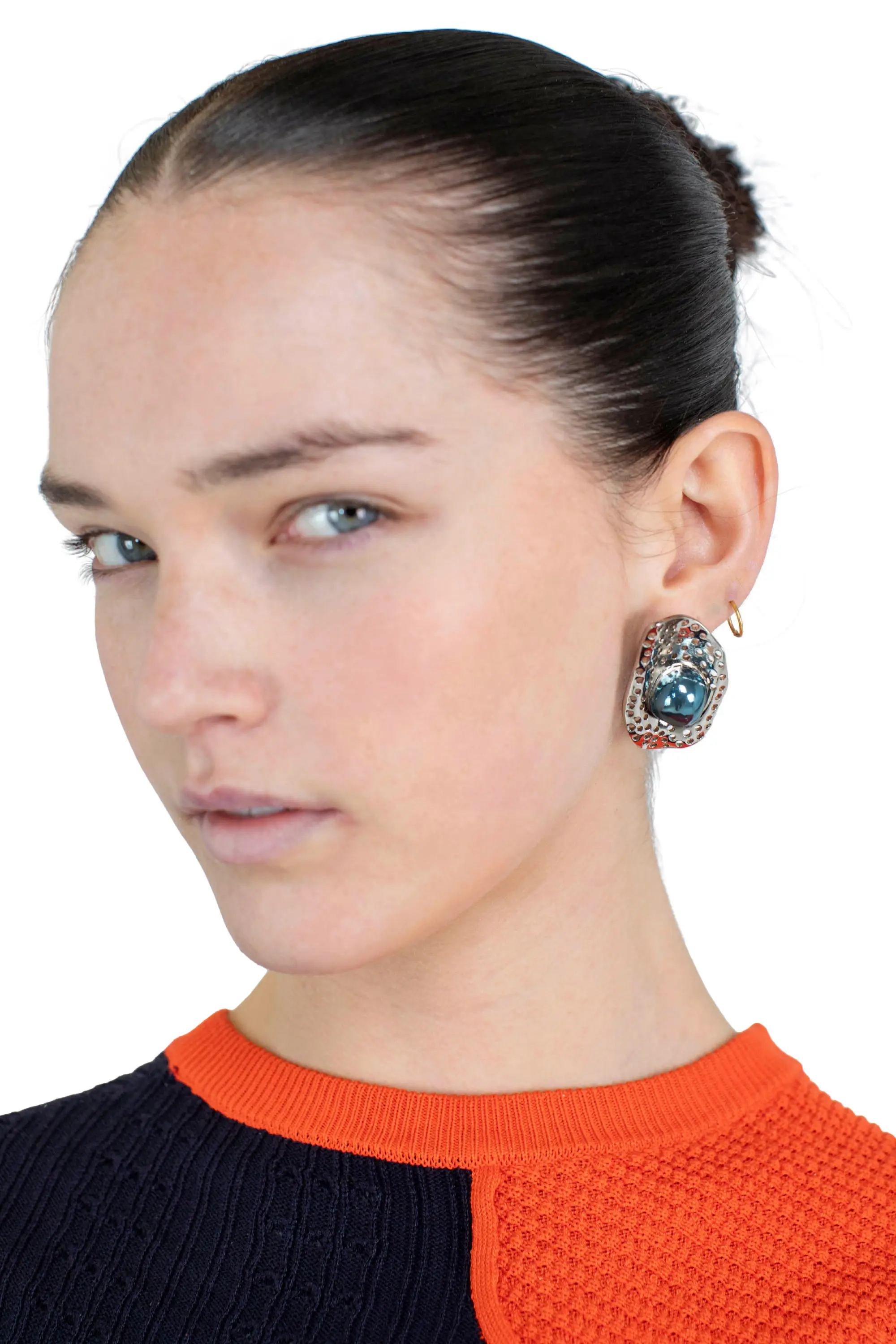 KIKO KOSTADINOV ALIS DISH EARRINGS - SILVER / METALLIC BLUE