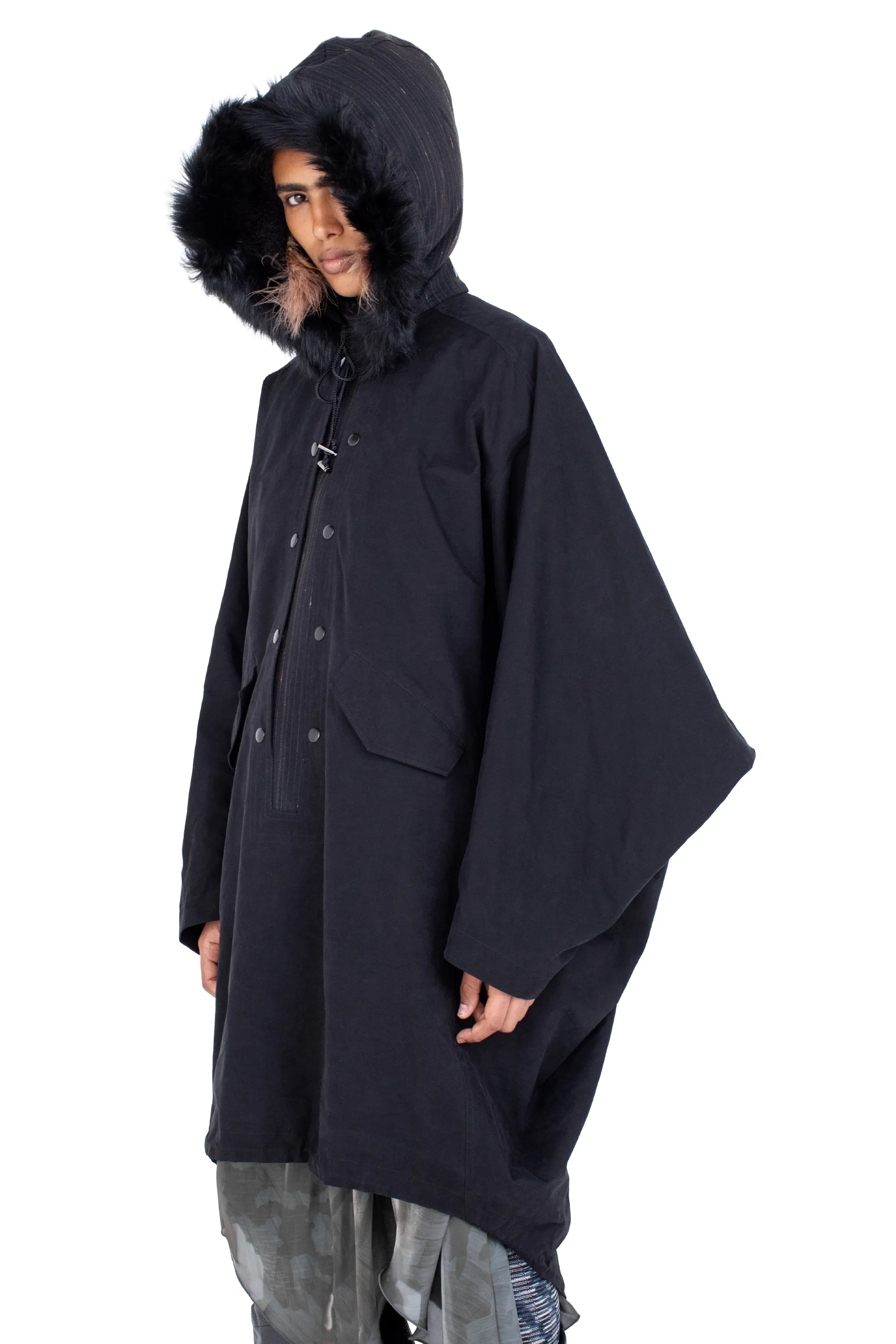 KIKO KOSTADINOV BITTERN HOODED PONCHO - ONYX BLACK