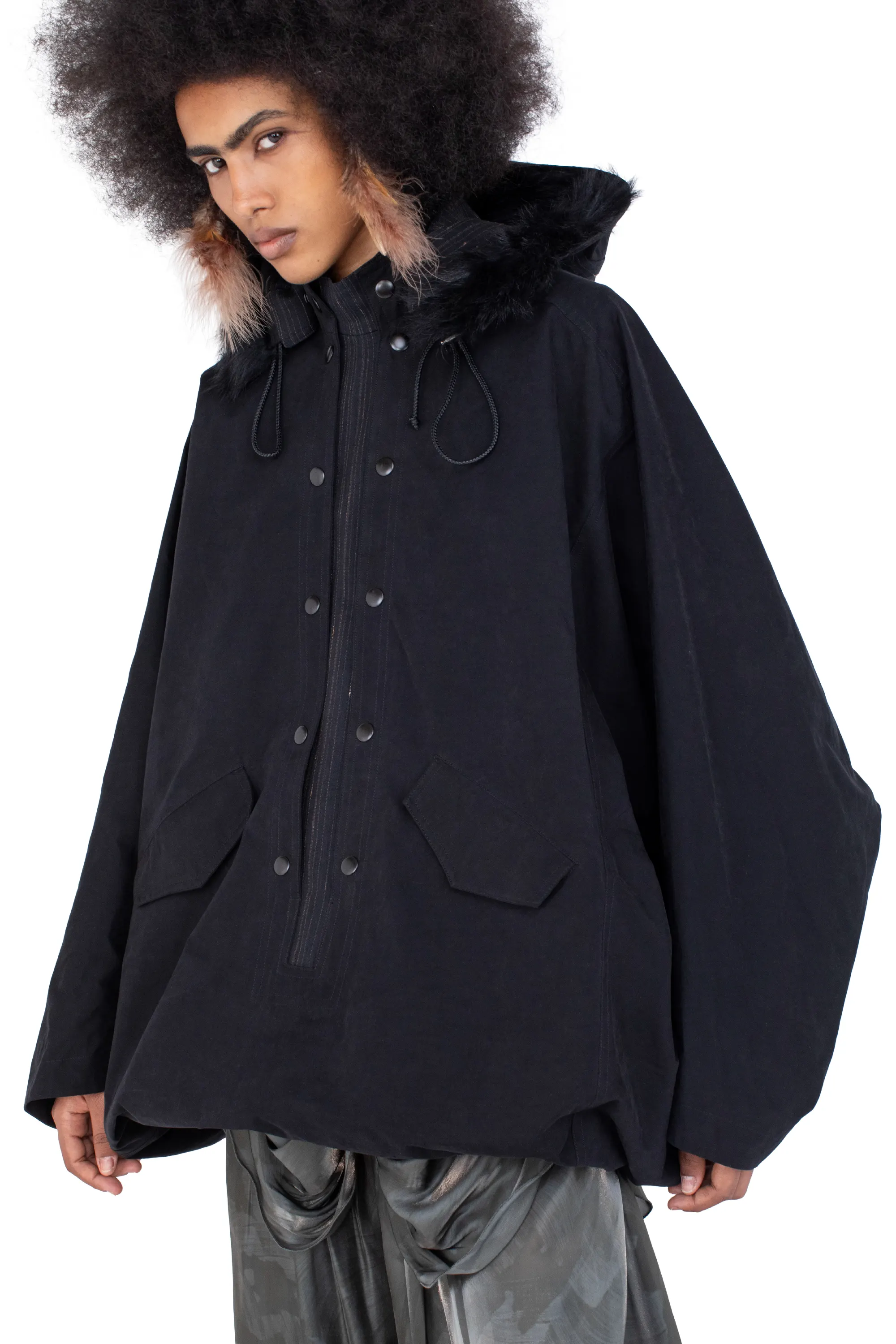 KIKO KOSTADINOV BITTERN HOODED PONCHO - ONYX BLACK