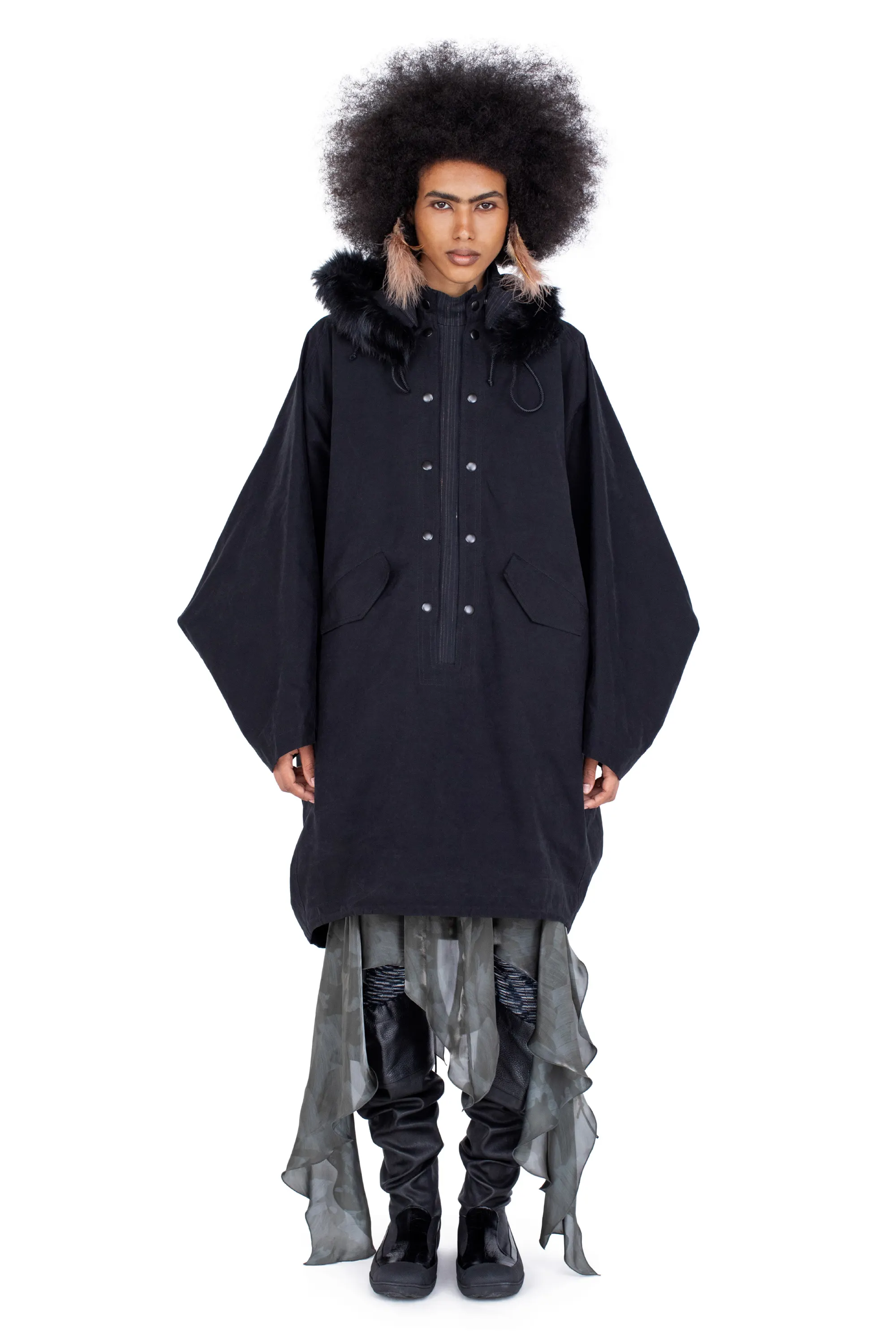 KIKO KOSTADINOV BITTERN HOODED PONCHO - ONYX BLACK