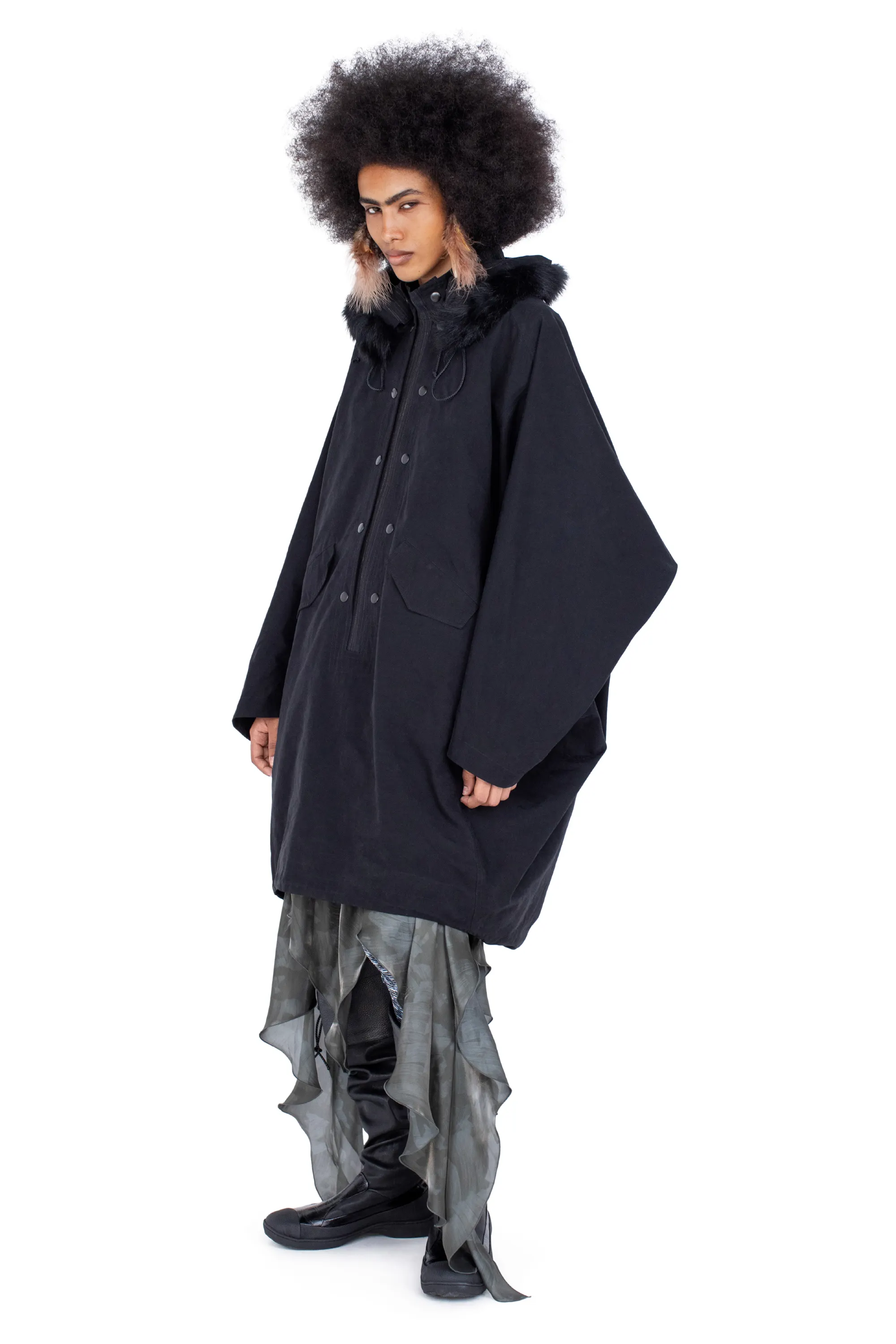 KIKO KOSTADINOV BITTERN HOODED PONCHO - ONYX BLACK