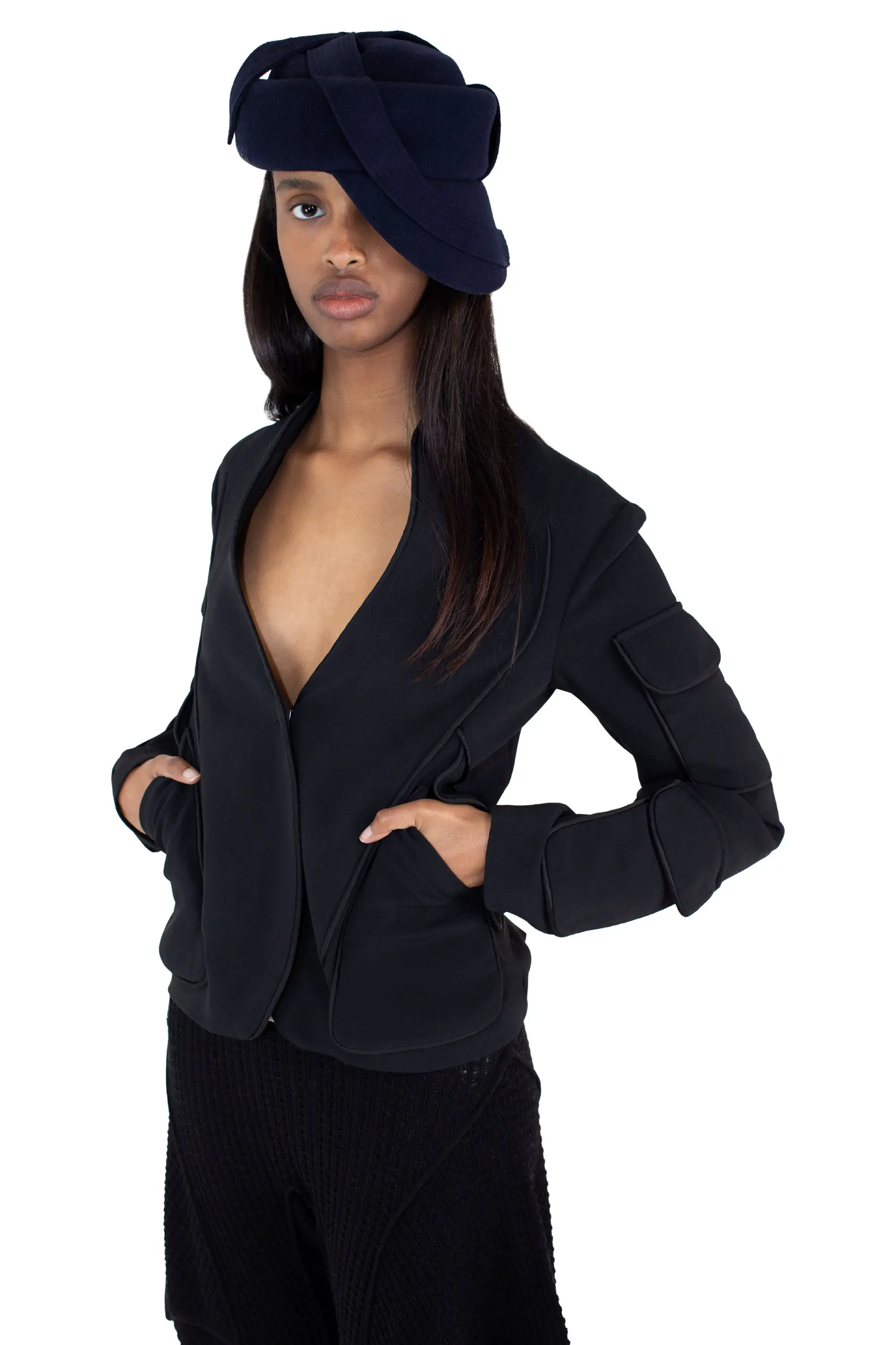KIKO KOSTADINOV CAUDA TAILORED JACKET - SPACE BLACK/GLOSSY BLACK