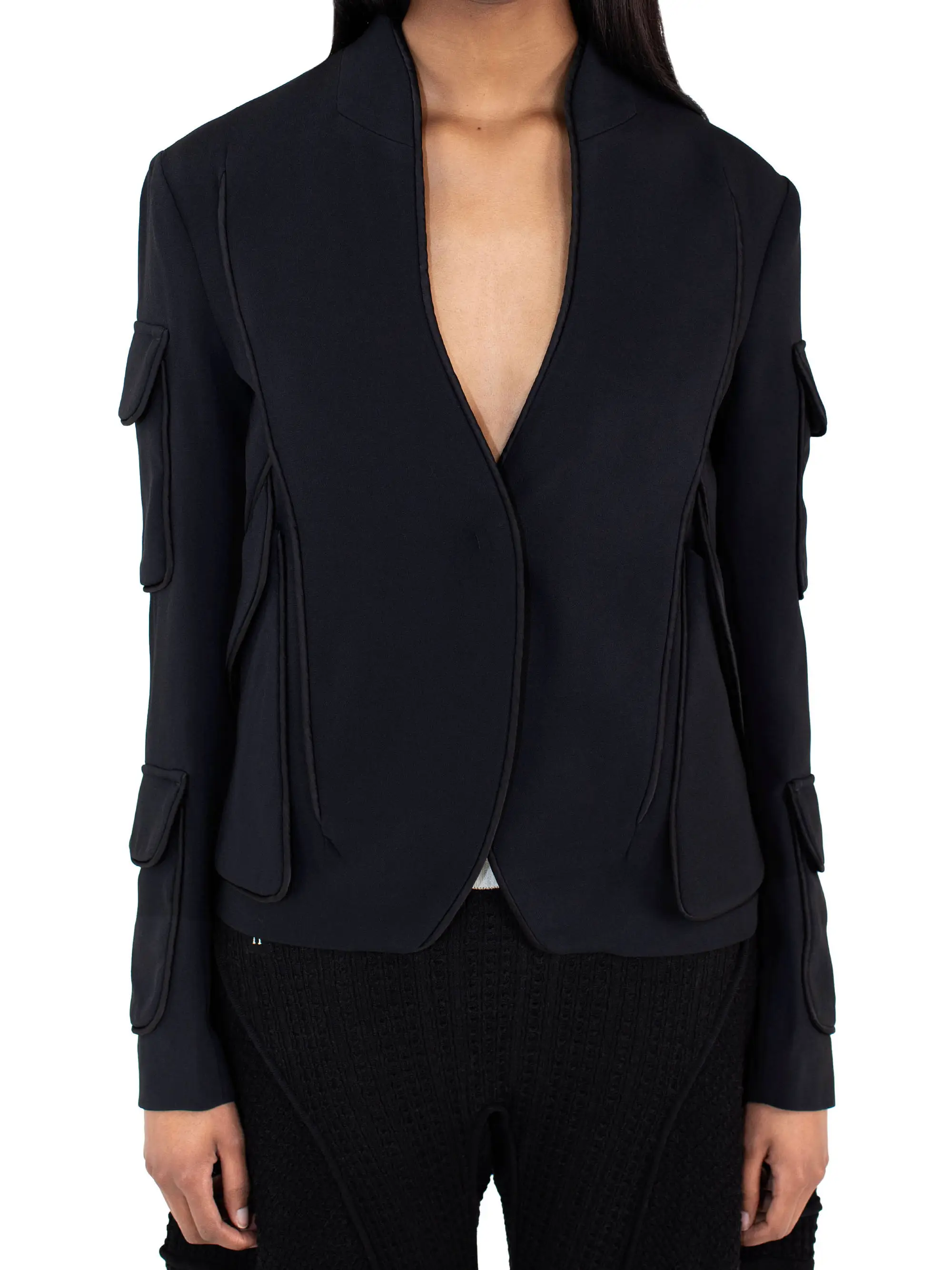 KIKO KOSTADINOV CAUDA TAILORED JACKET - SPACE BLACK/GLOSSY BLACK
