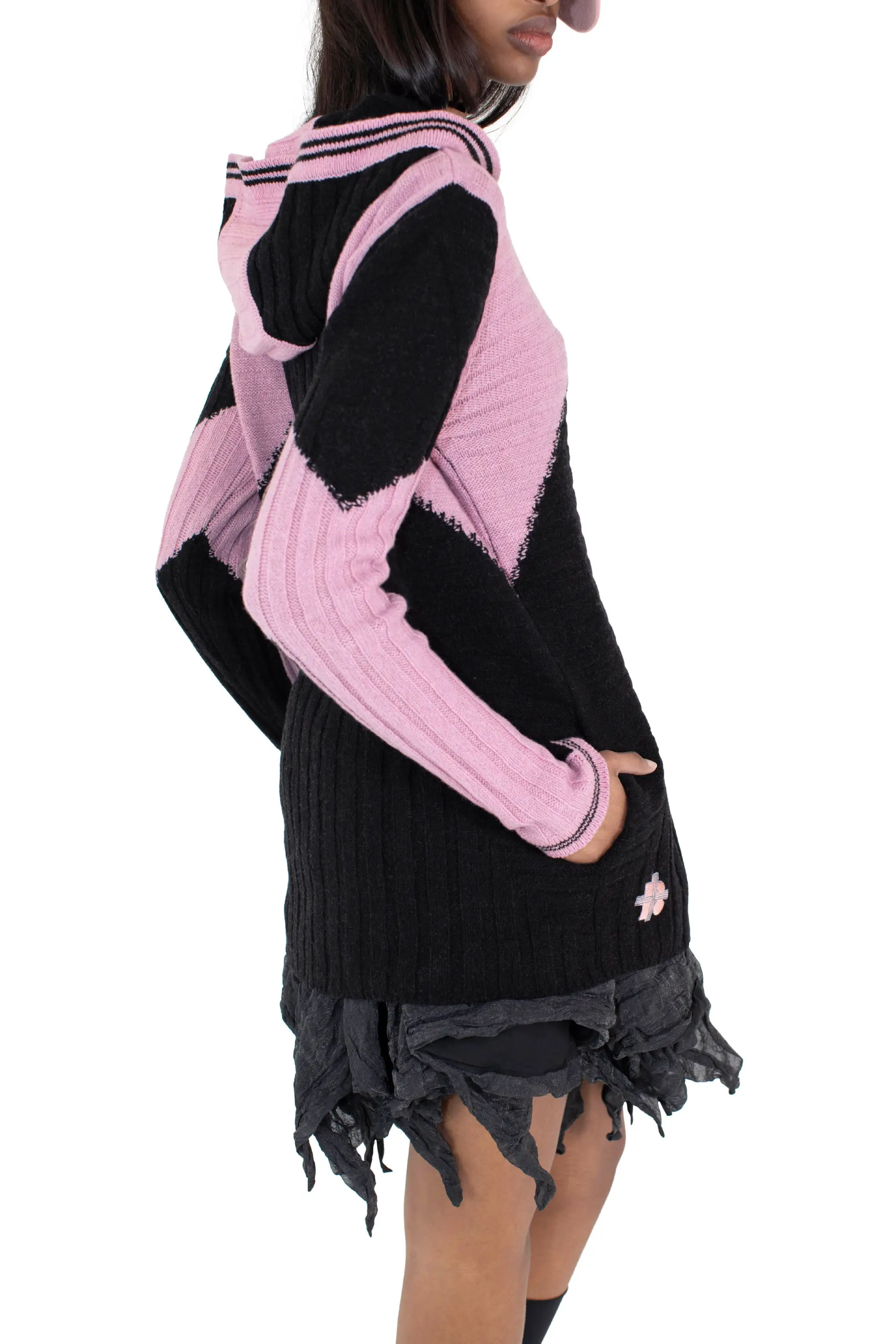 KIKO KOSTADINOV DAKOTA OVERSIZED HOODED KNIT - RAVEN BLACK/ROSE QUARTZ