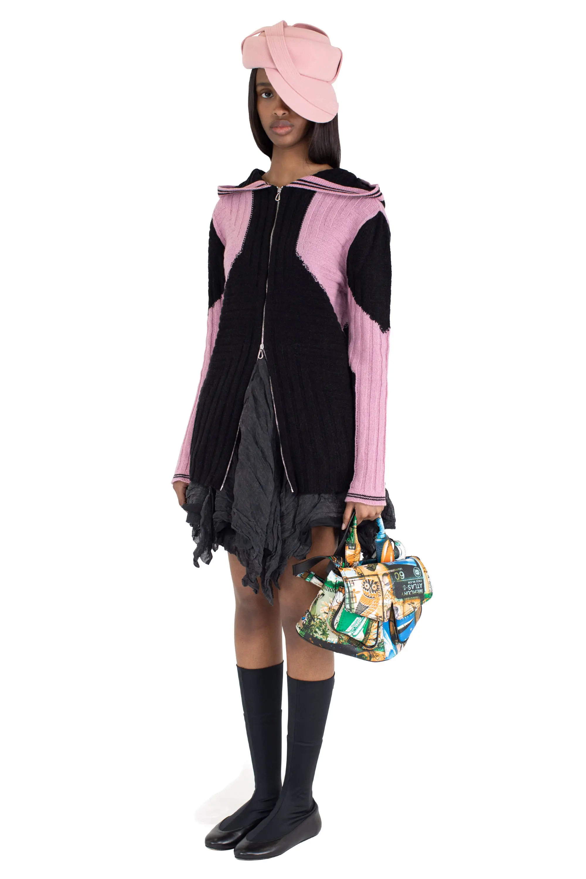 KIKO KOSTADINOV DAKOTA OVERSIZED HOODED KNIT - RAVEN BLACK/ROSE QUARTZ