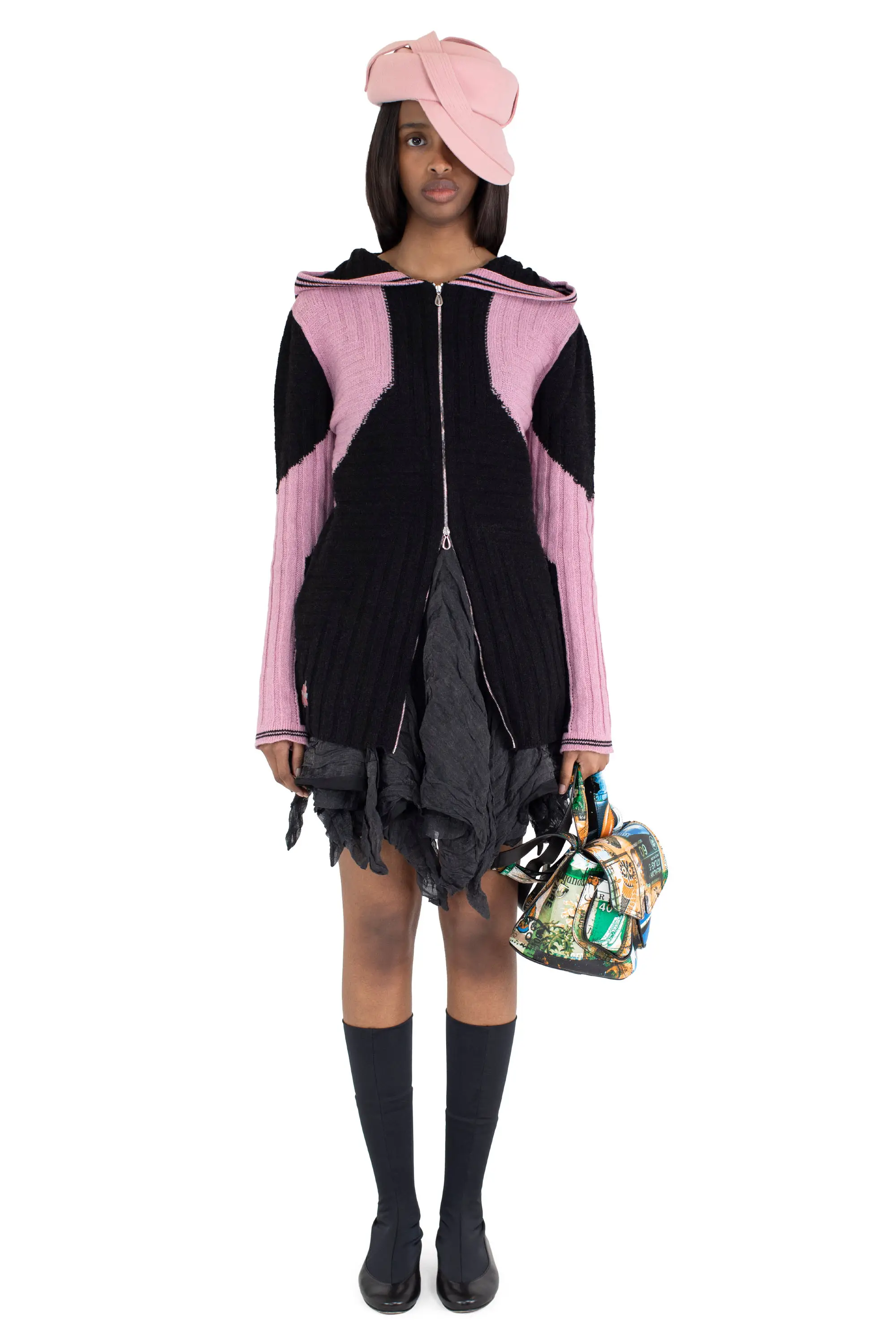 KIKO KOSTADINOV DAKOTA OVERSIZED HOODED KNIT - RAVEN BLACK/ROSE QUARTZ