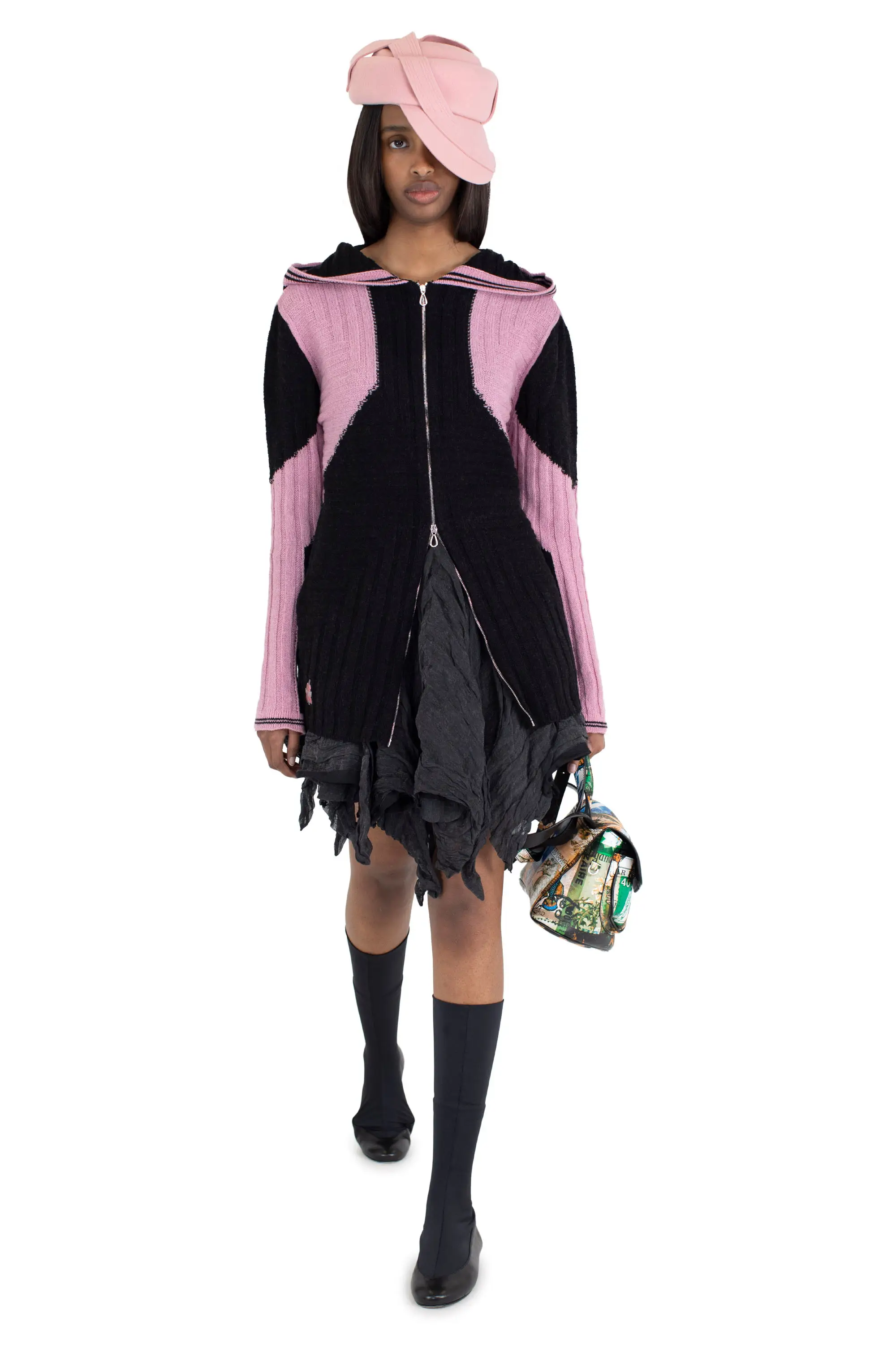 KIKO KOSTADINOV DAKOTA OVERSIZED HOODED KNIT - RAVEN BLACK/ROSE QUARTZ