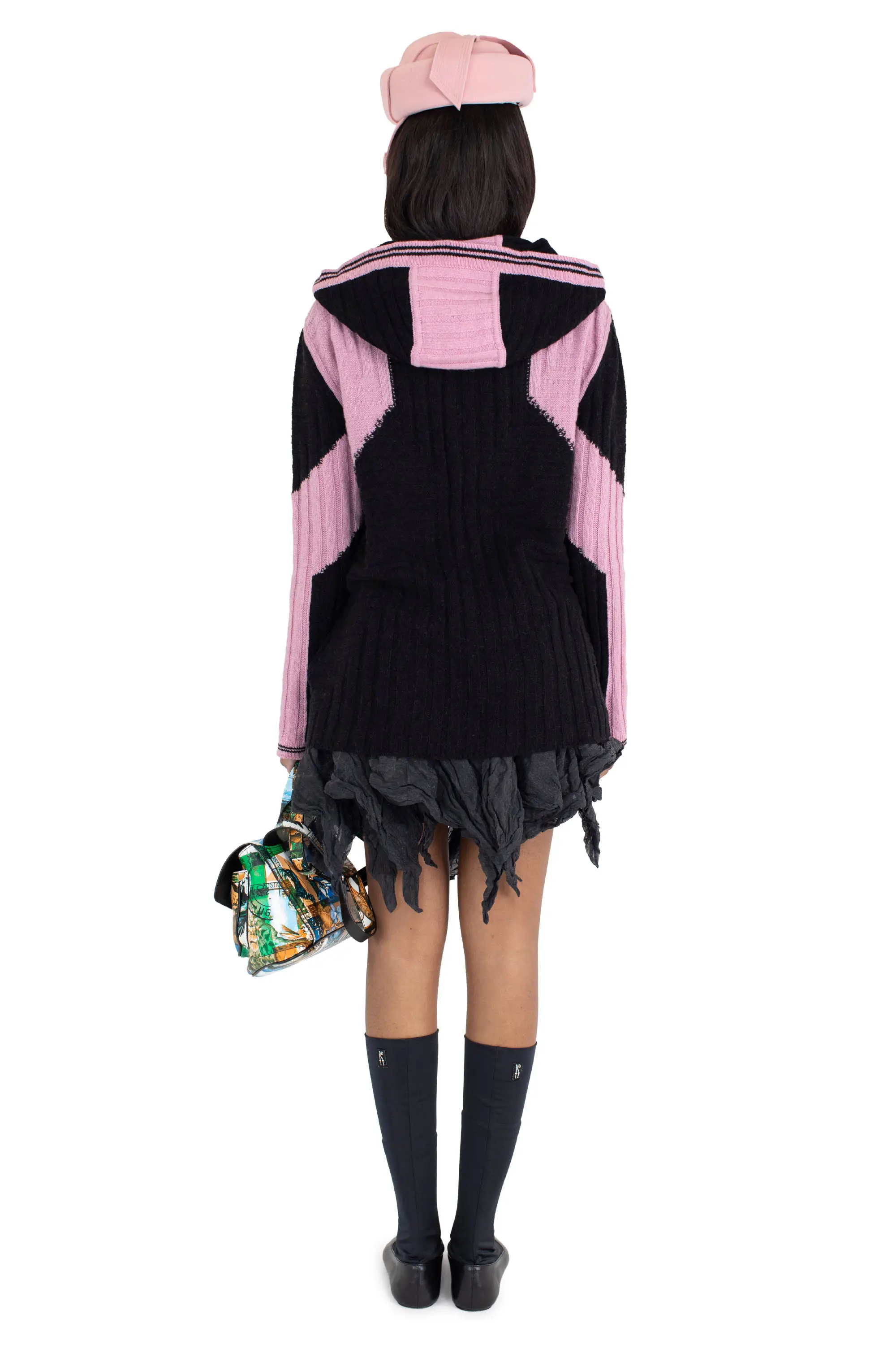 KIKO KOSTADINOV DAKOTA OVERSIZED HOODED KNIT - RAVEN BLACK/ROSE QUARTZ