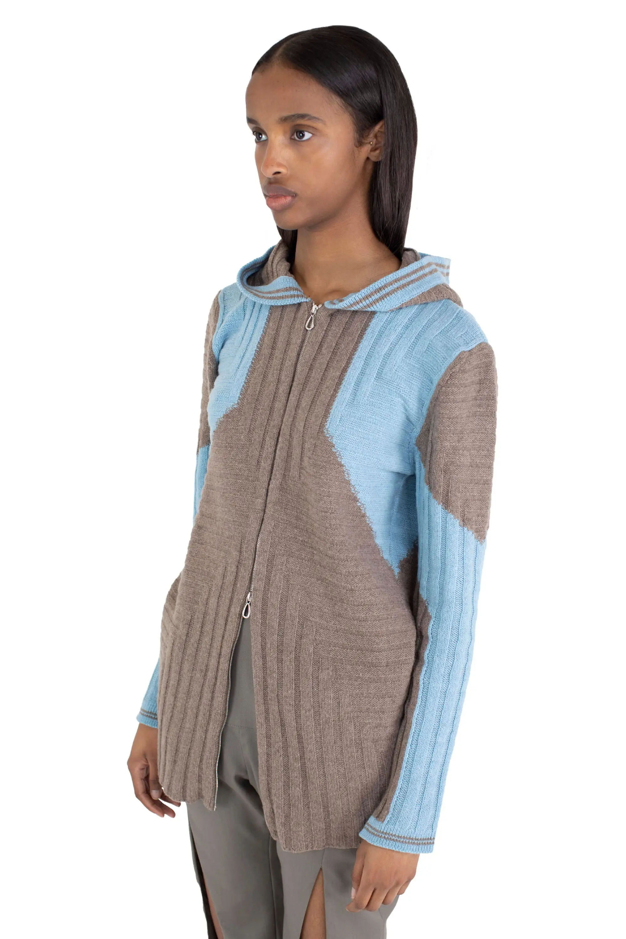 KIKO KOSTADINOV DAKOTA OVERSIZED HOODED KNIT - SEPIA/CELESTE BLUE
