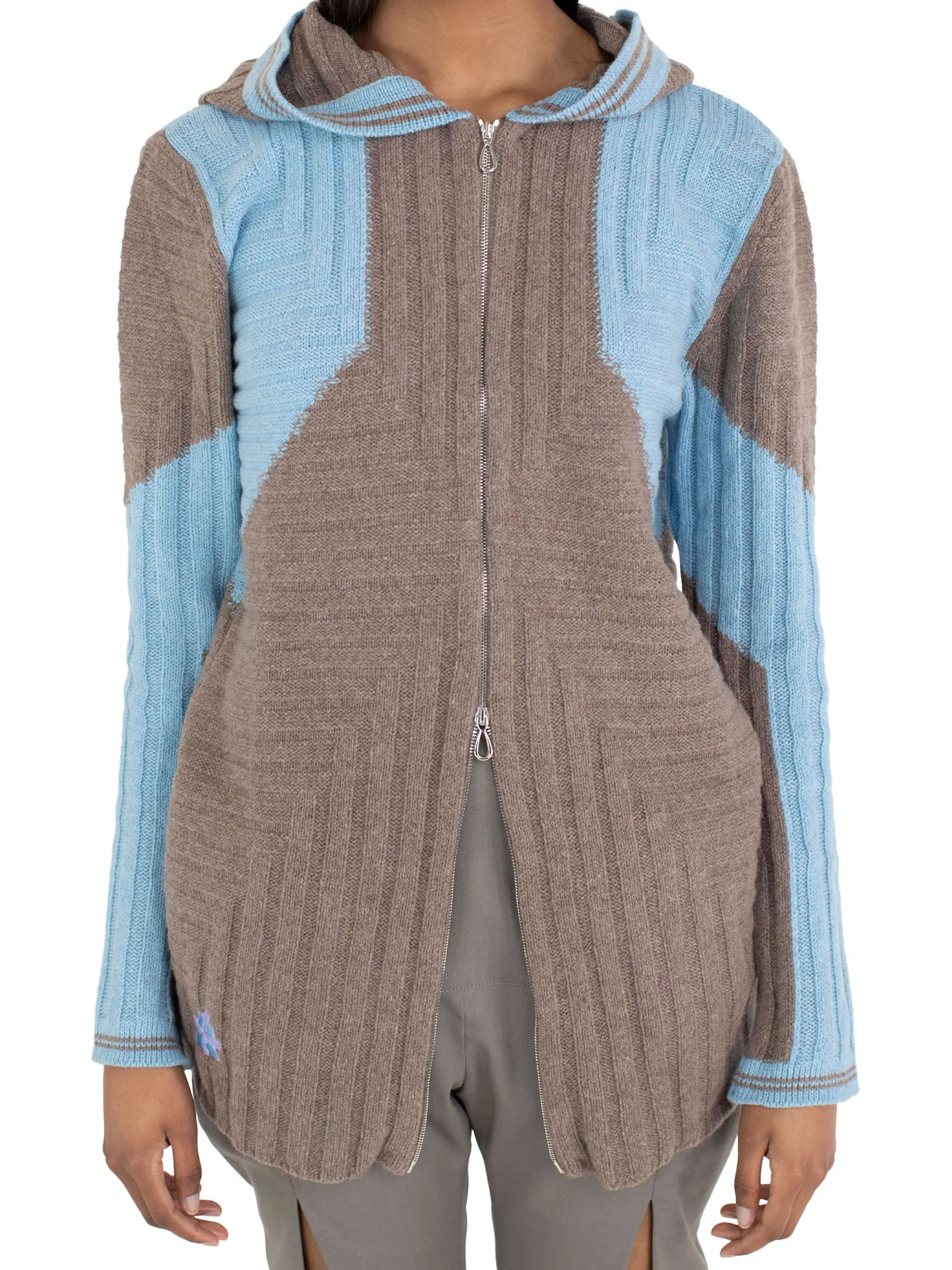 KIKO KOSTADINOV DAKOTA OVERSIZED HOODED KNIT - SEPIA/CELESTE BLUE