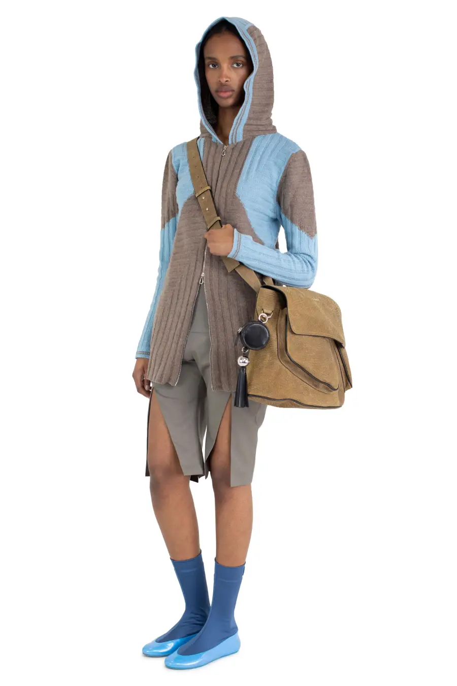 KIKO KOSTADINOV DAKOTA OVERSIZED HOODED KNIT - SEPIA/CELESTE BLUE