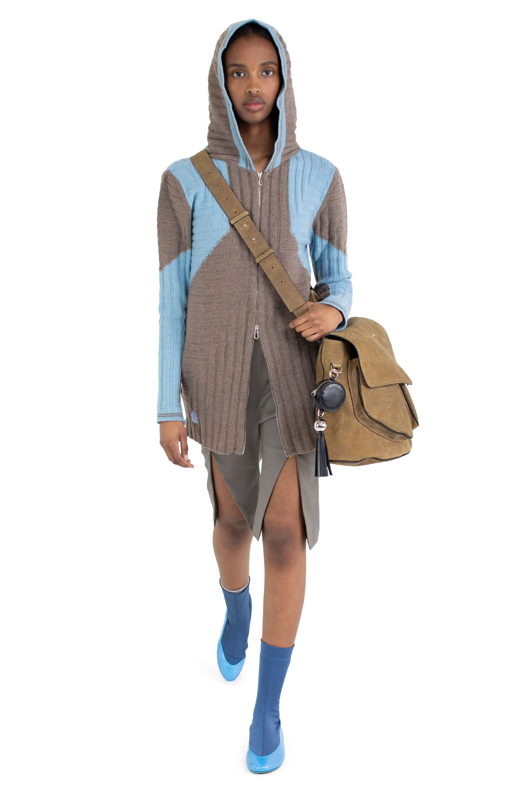 KIKO KOSTADINOV DAKOTA OVERSIZED HOODED KNIT - SEPIA/CELESTE BLUE