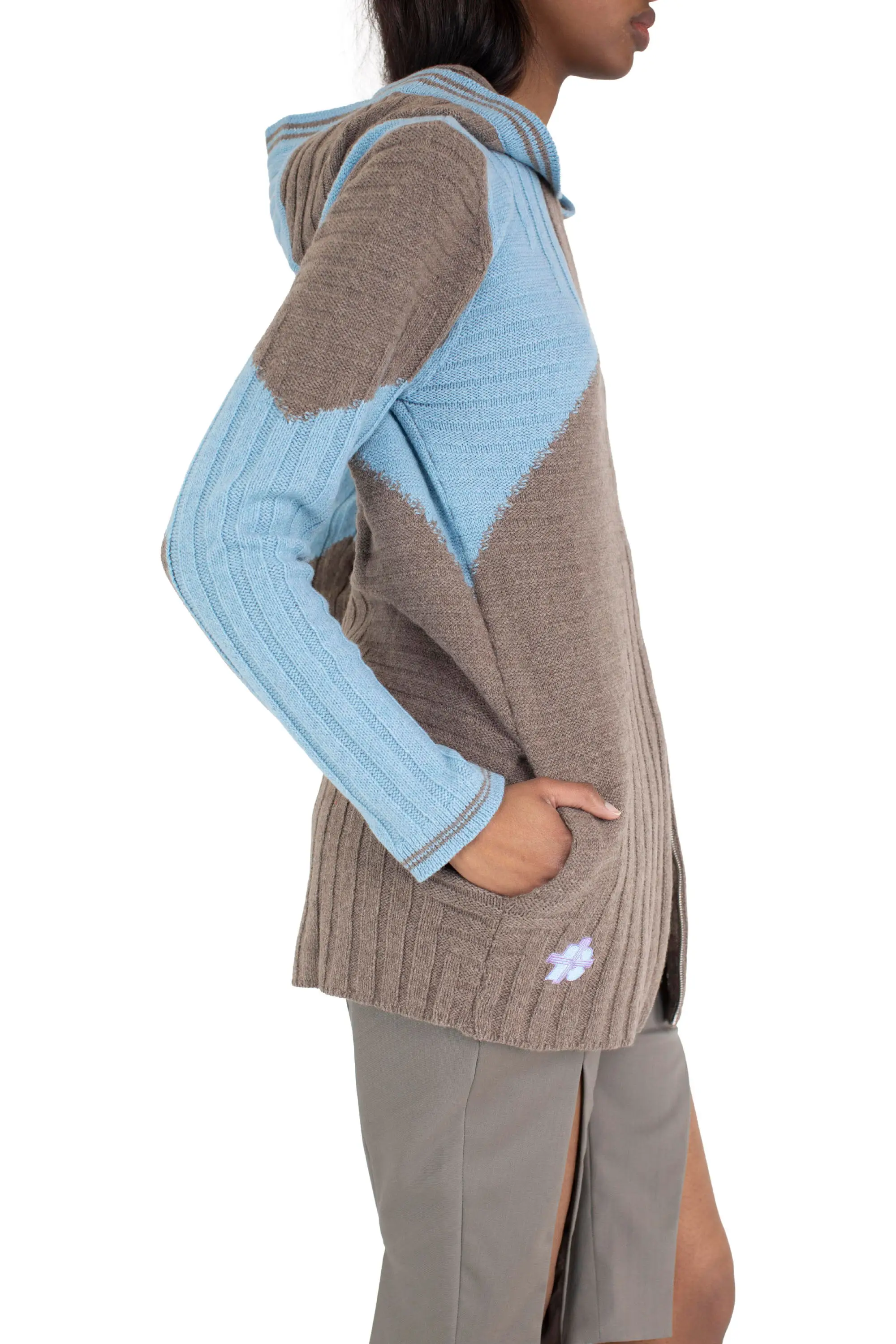 KIKO KOSTADINOV DAKOTA OVERSIZED HOODED KNIT - SEPIA/CELESTE BLUE