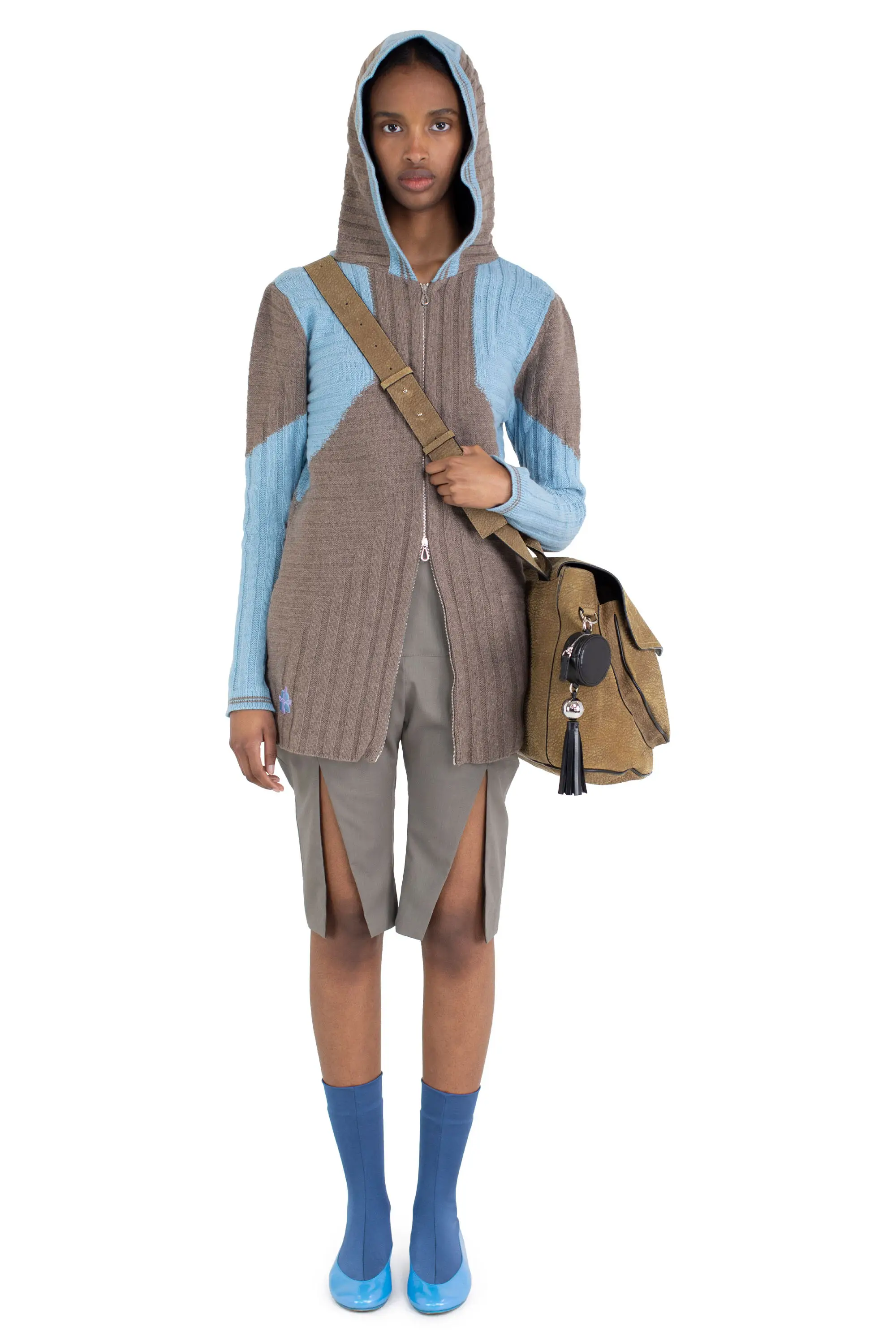 KIKO KOSTADINOV DAKOTA OVERSIZED HOODED KNIT - SEPIA/CELESTE BLUE