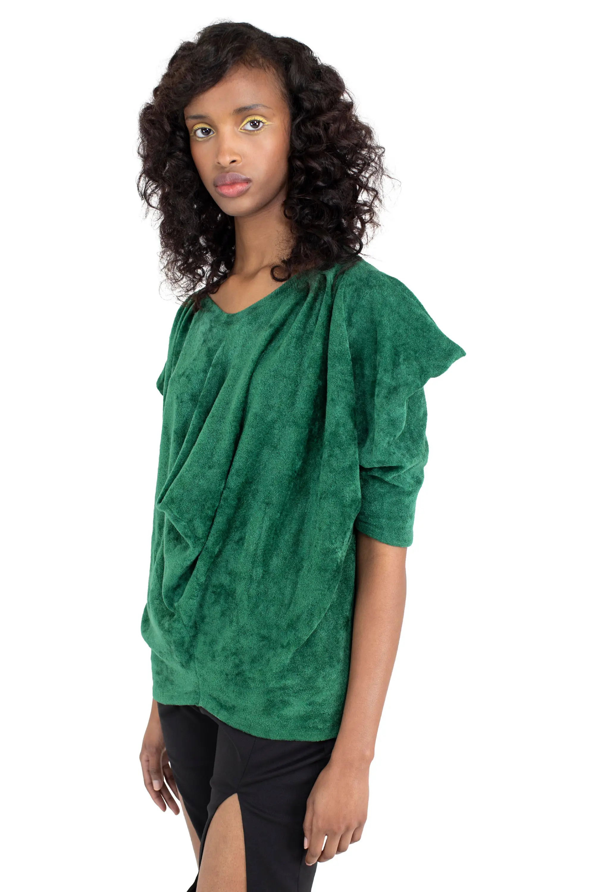 KIKO KOSTADINOV DRAPED ELEANORA KNIT TOP - FOREST GREEN