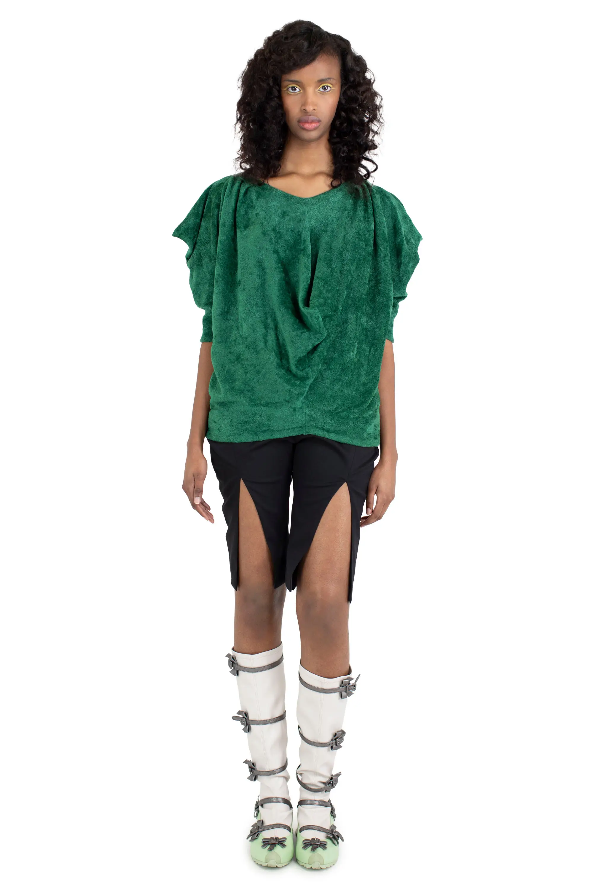 KIKO KOSTADINOV DRAPED ELEANORA KNIT TOP - FOREST GREEN