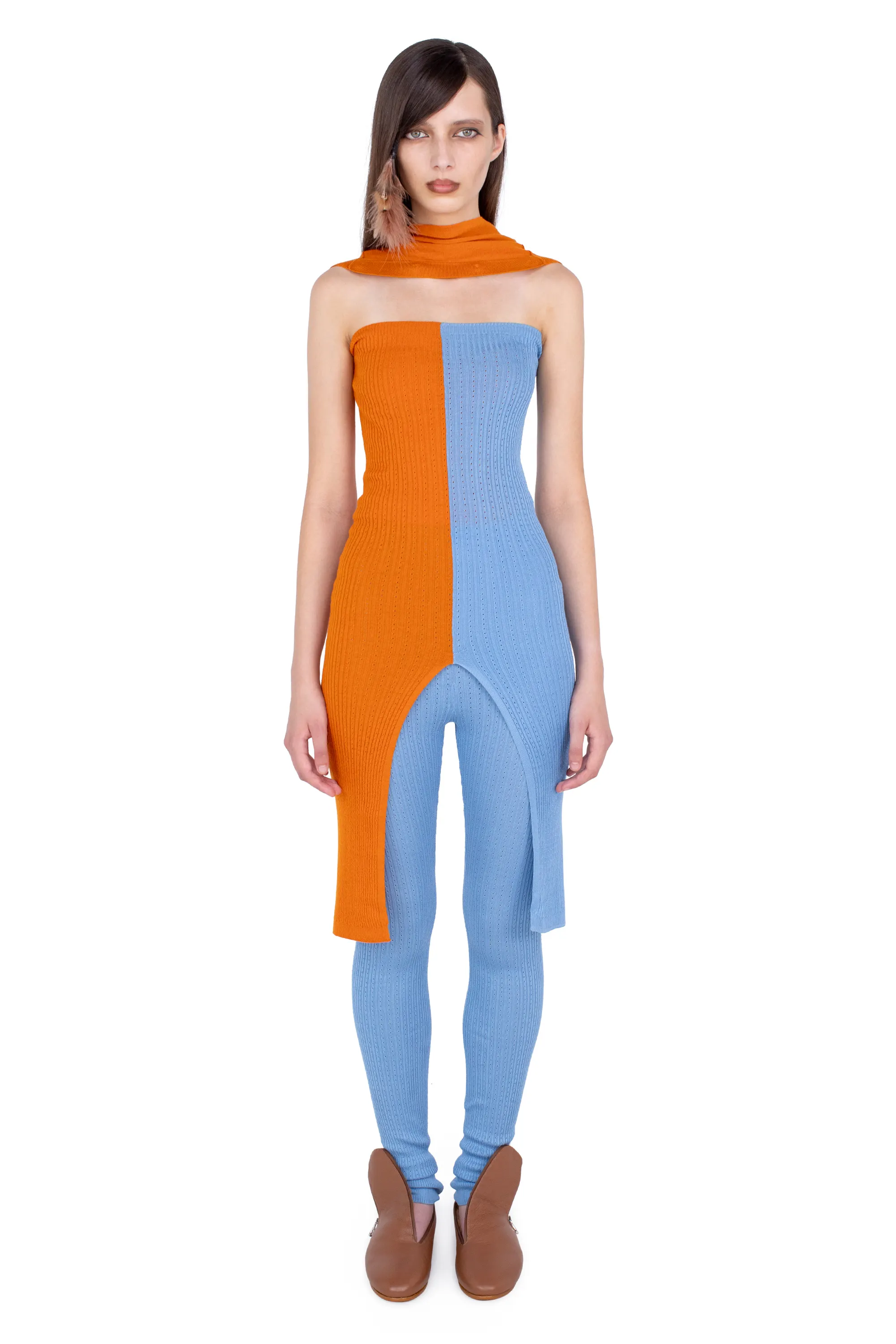 KIKO KOSTADINOV GREBE SCARF - PERSIMMON ORANGE & BLUE LAKE
