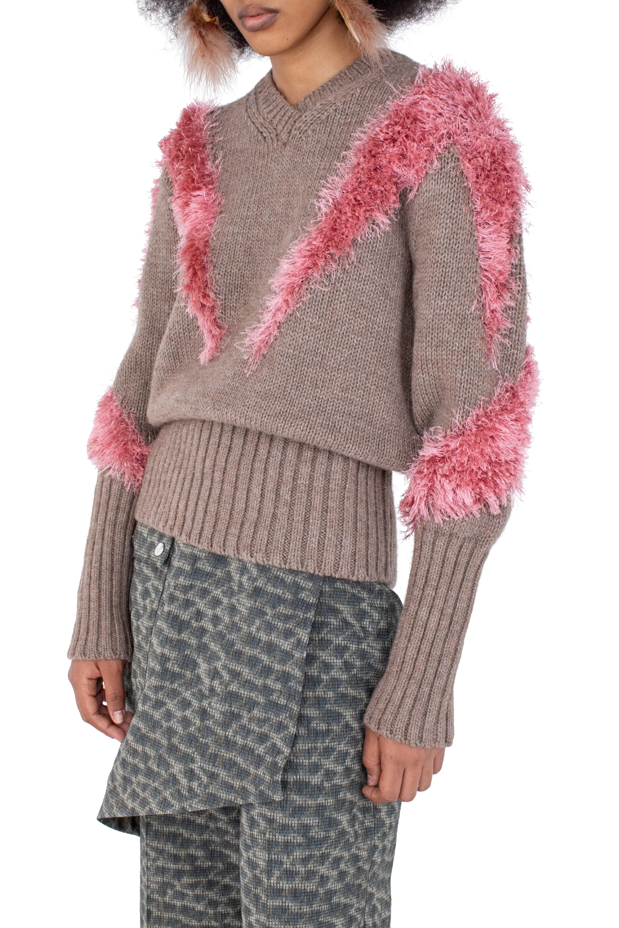 KIKO KOSTADINOV MACAW JUMPER - DOVE BROWN & REDPOLL PINK