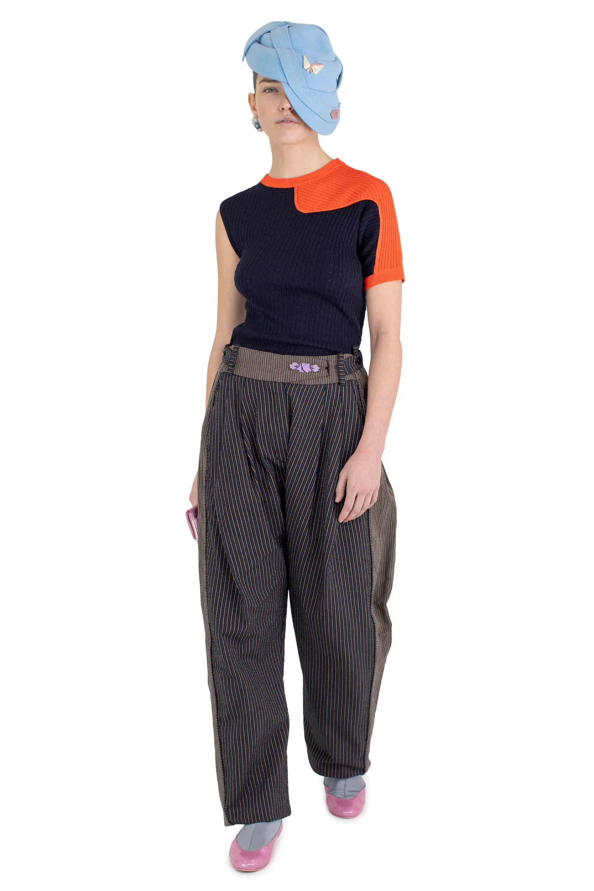 KIKO KOSTADINOV NOMAS ASYMMETRIC KNIT RAGLAN - ECLIPSE BLUE/VERMILLION RED