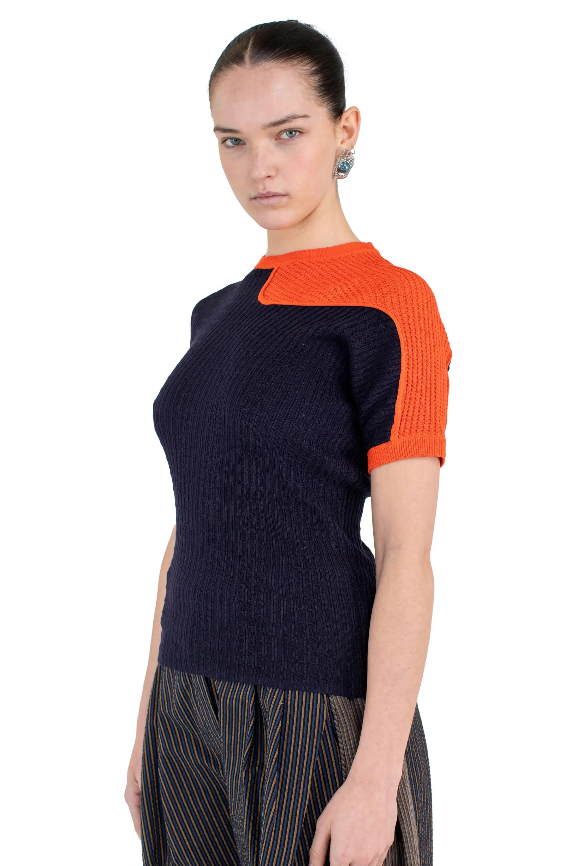 KIKO KOSTADINOV NOMAS ASYMMETRIC KNIT RAGLAN - ECLIPSE BLUE/VERMILLION RED