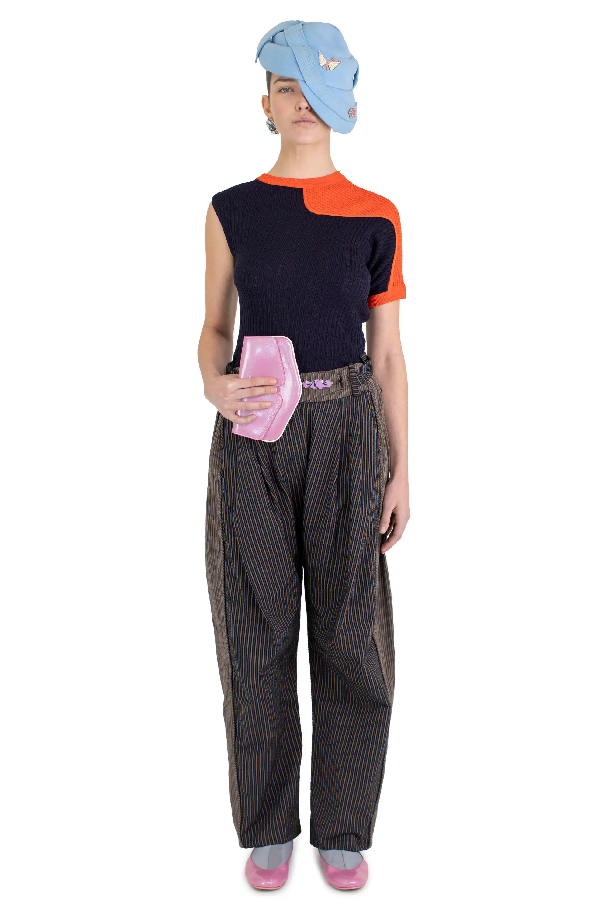 KIKO KOSTADINOV NOMAS ASYMMETRIC KNIT RAGLAN - ECLIPSE BLUE/VERMILLION RED
