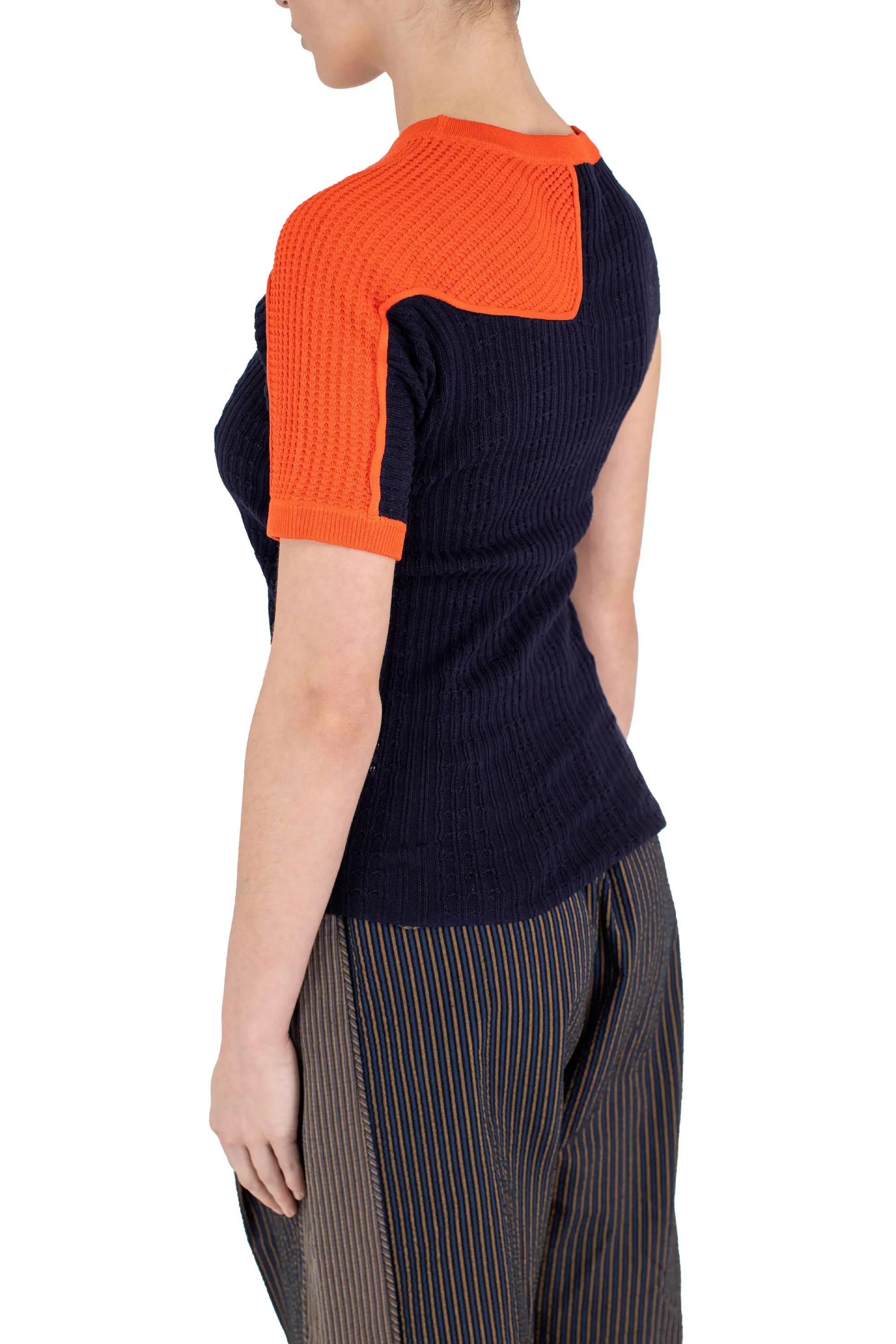 KIKO KOSTADINOV NOMAS ASYMMETRIC KNIT RAGLAN - ECLIPSE BLUE/VERMILLION RED