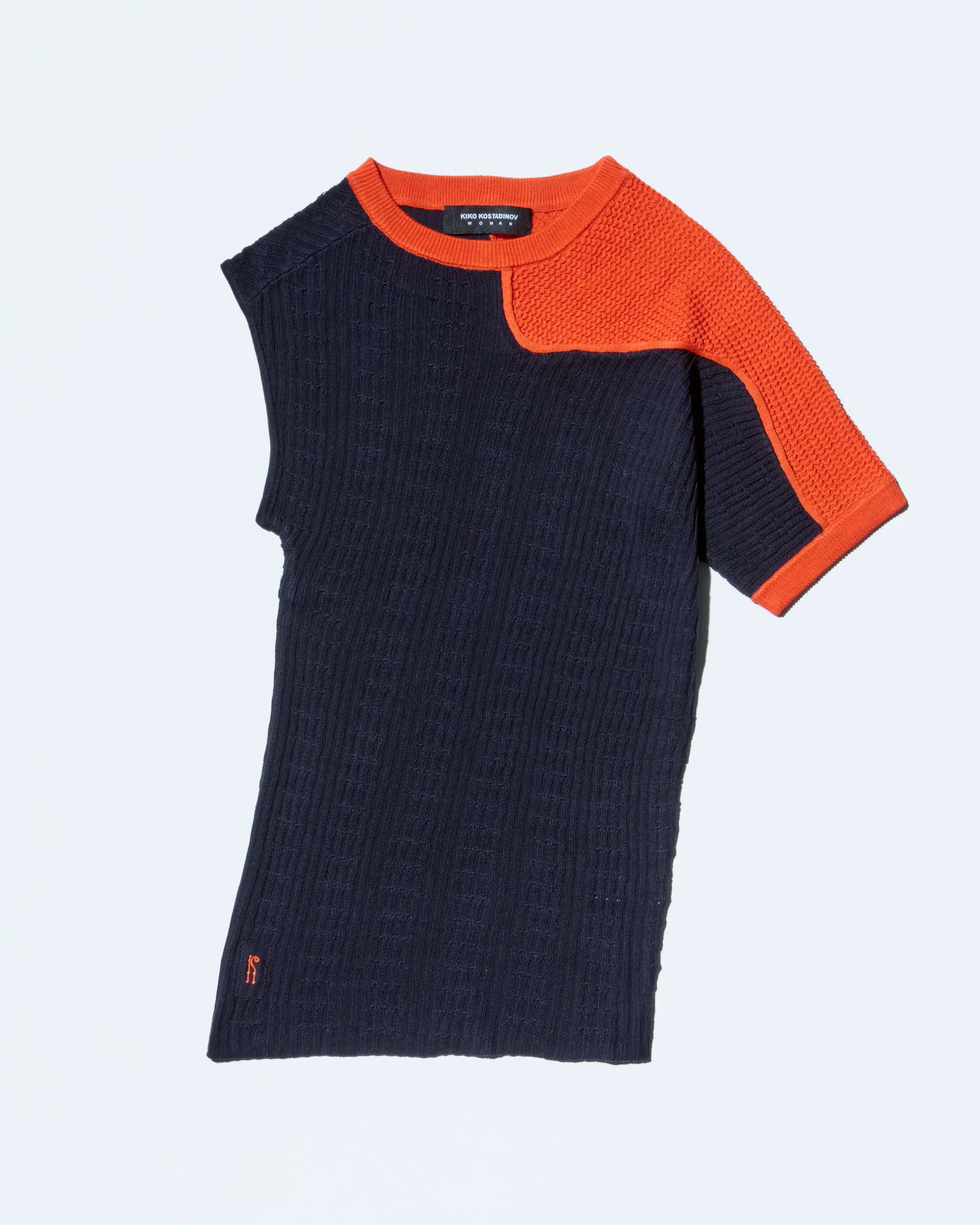 KIKO KOSTADINOV NOMAS ASYMMETRIC KNIT RAGLAN - ECLIPSE BLUE/VERMILLION RED