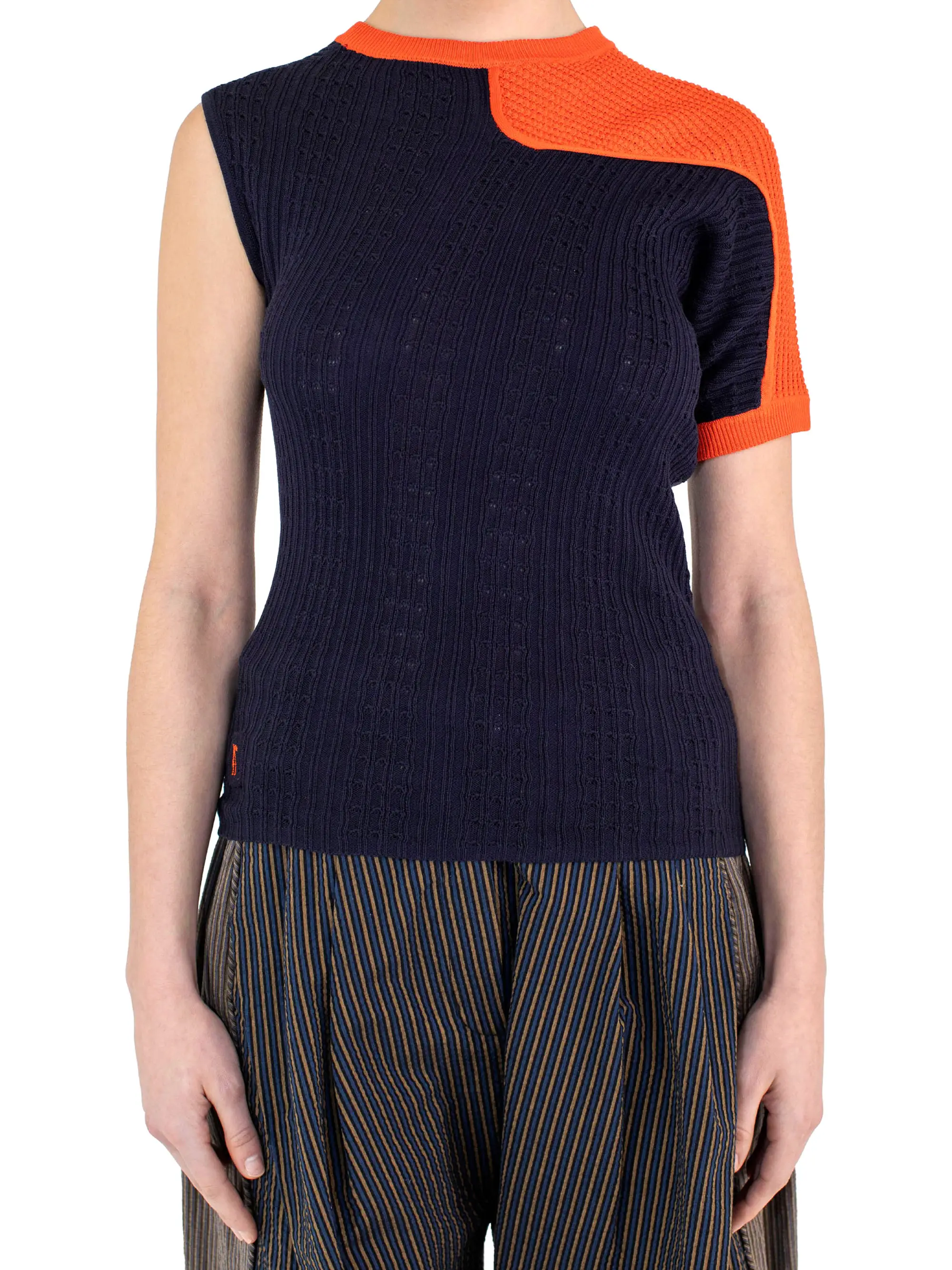 KIKO KOSTADINOV NOMAS ASYMMETRIC KNIT RAGLAN - ECLIPSE BLUE/VERMILLION RED