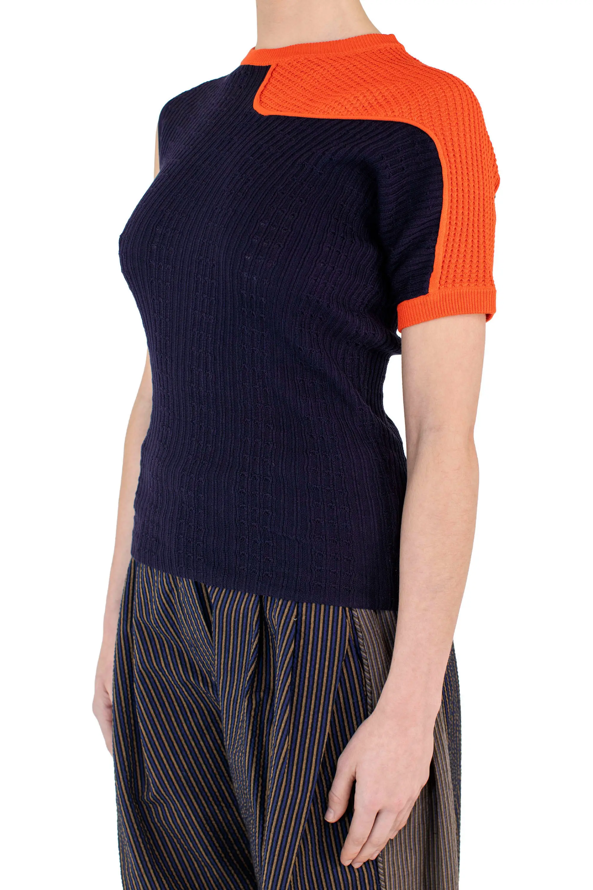 KIKO KOSTADINOV NOMAS ASYMMETRIC KNIT RAGLAN - ECLIPSE BLUE/VERMILLION RED