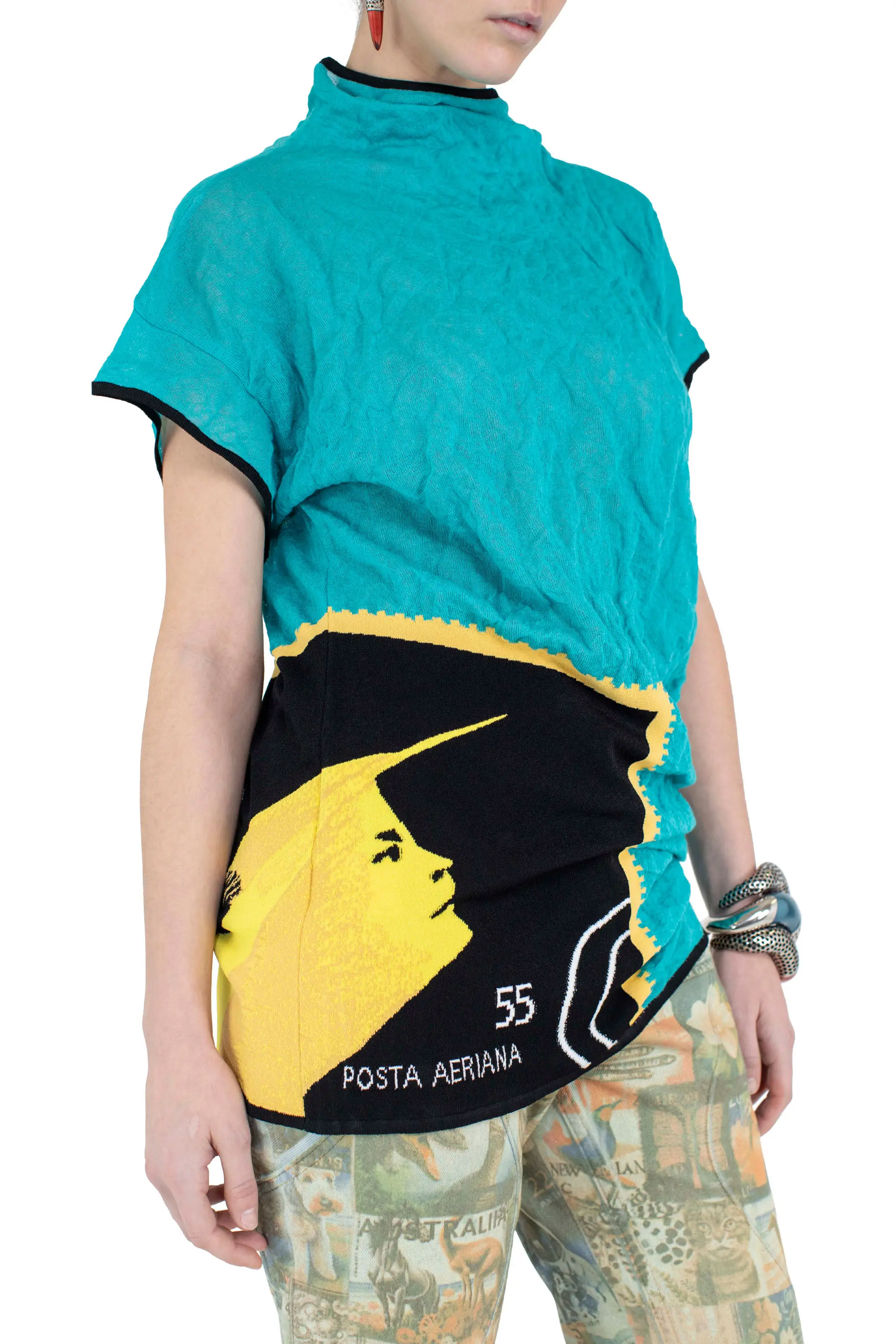 KIKO KOSTADINOV PROMINA KNIT TOP - BALTIC/SUNSHINE INTARSIA