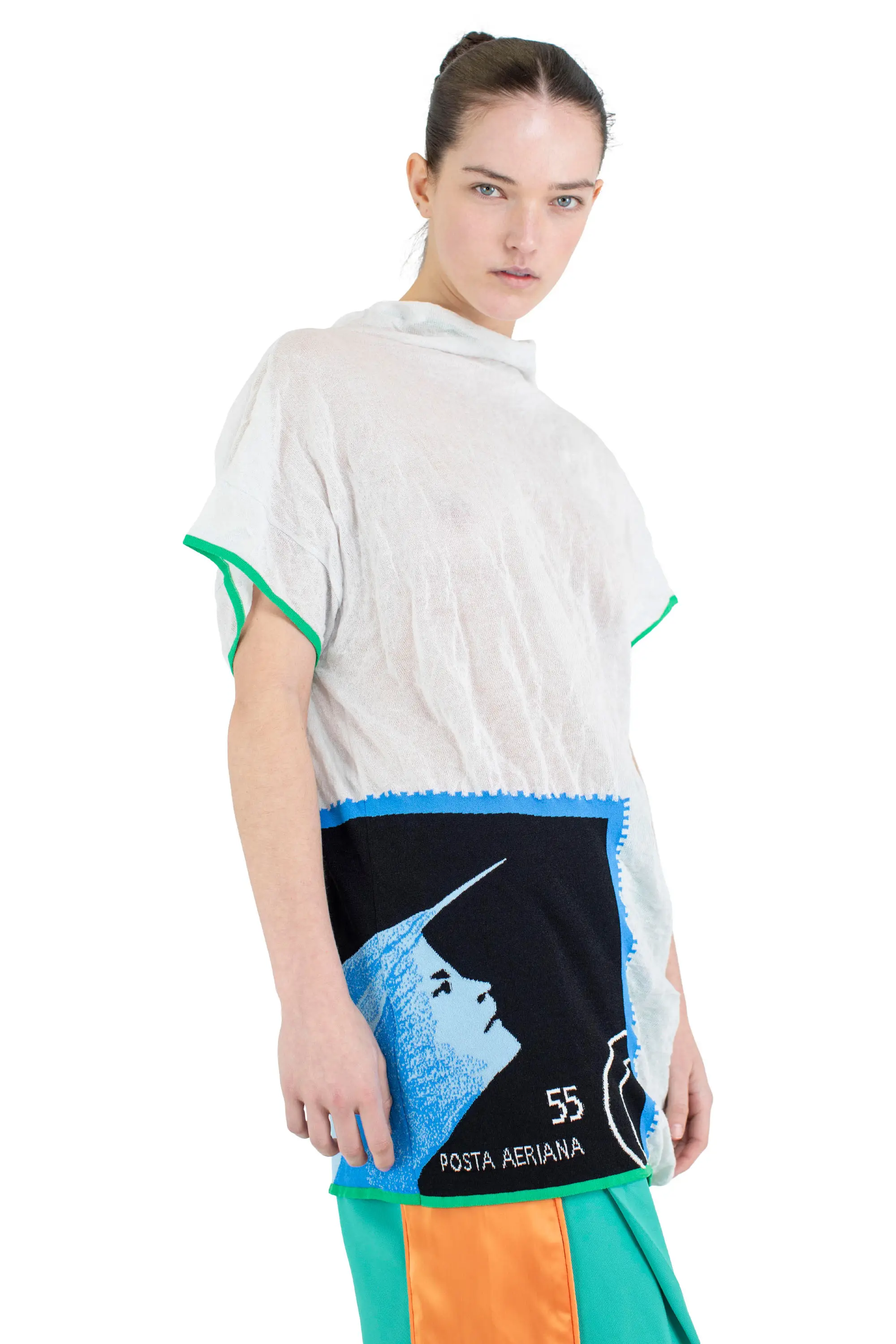KIKO KOSTADINOV PROMINA KNIT TOP - WHITE/NIGHT SCAPE INTARSIA