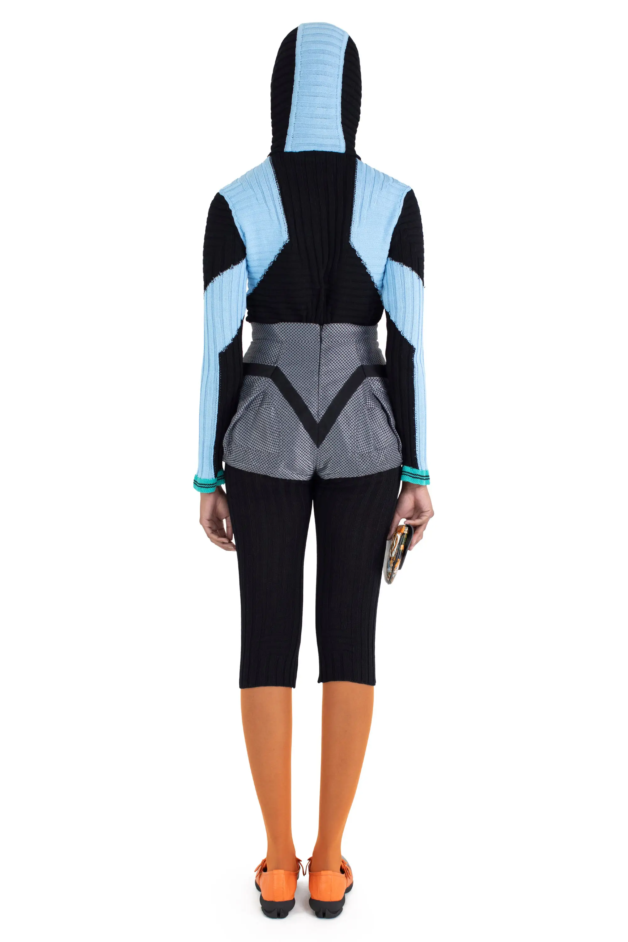 KIKO KOSTADINOV QUIMBY FITTED HOODED KNIT - CARBON BLACK/TROPICAL BLUE